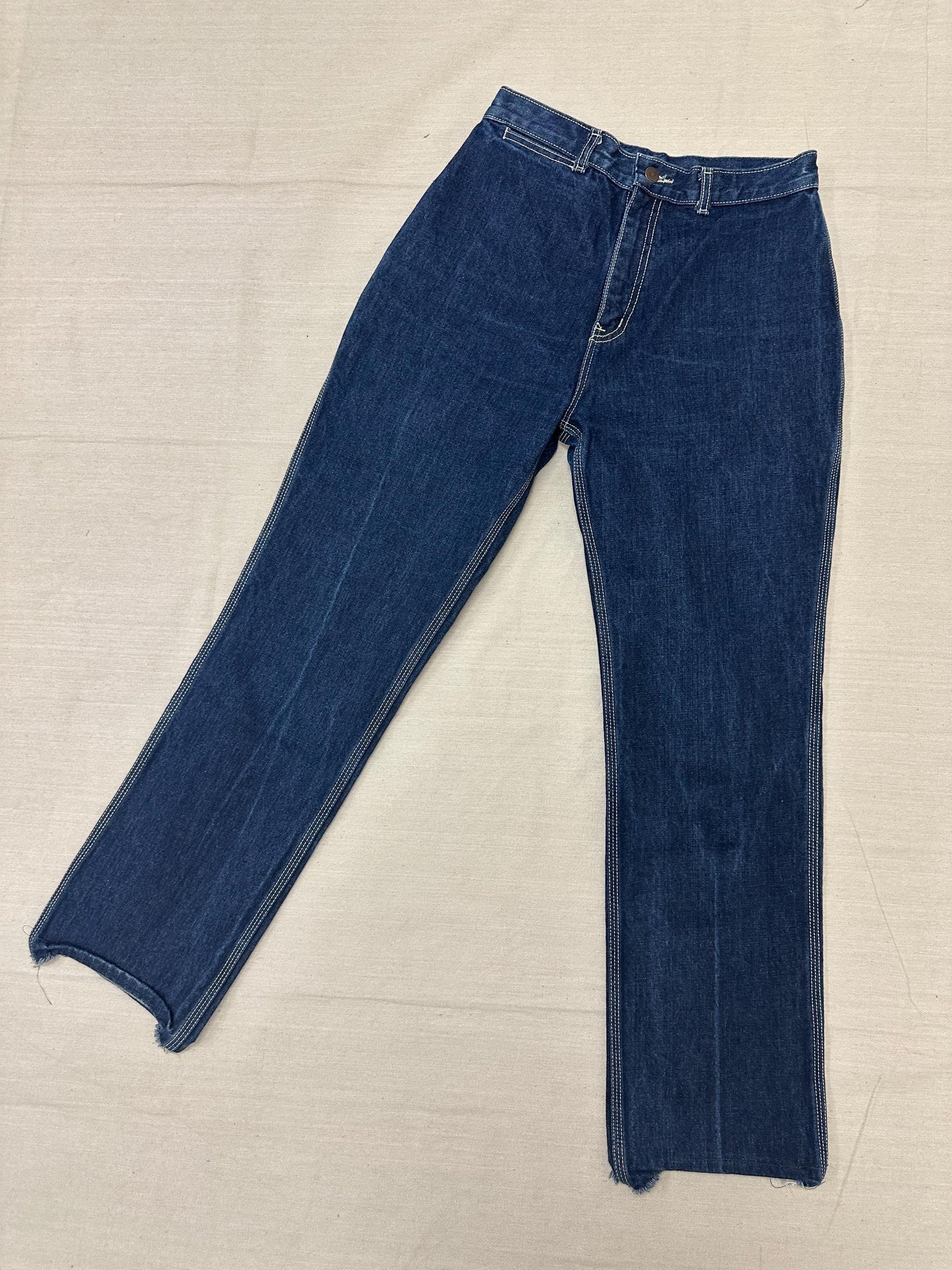 Vintage 70s High Waisted Dark Wash Triple White Stitch Western Jeans | Size Medium