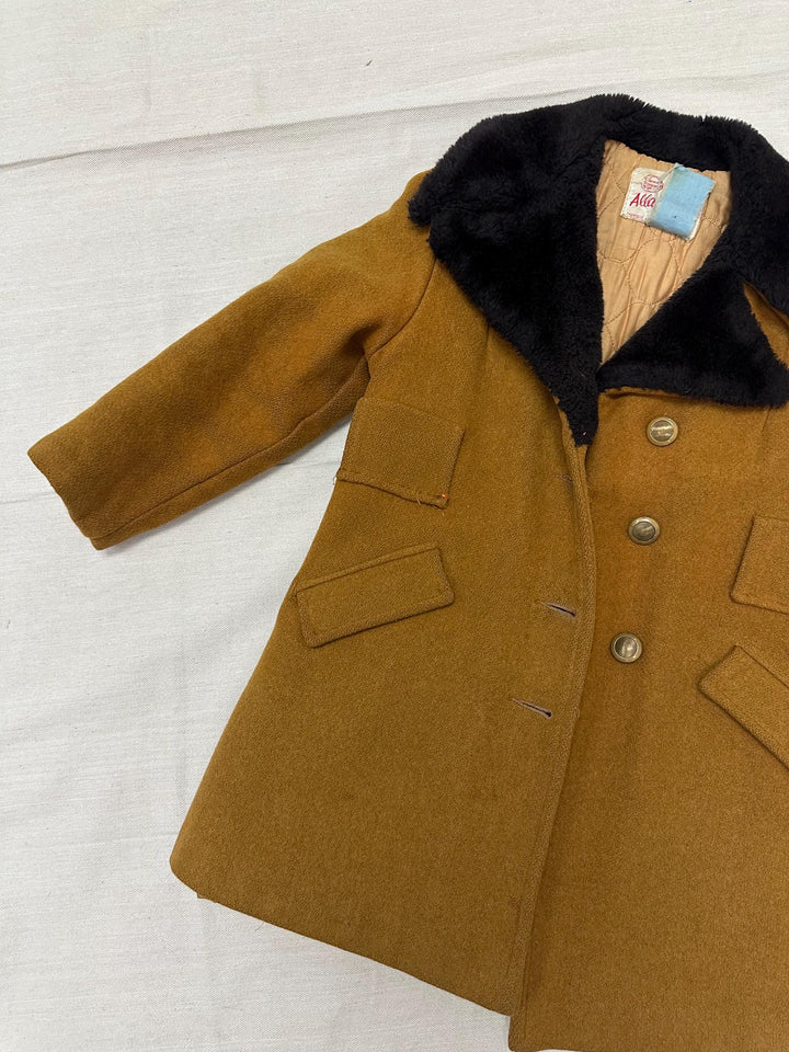 Vintage 1950s Kids Mustard Yellow Peacoat | Size 3 | Made in Winnipeg Canada