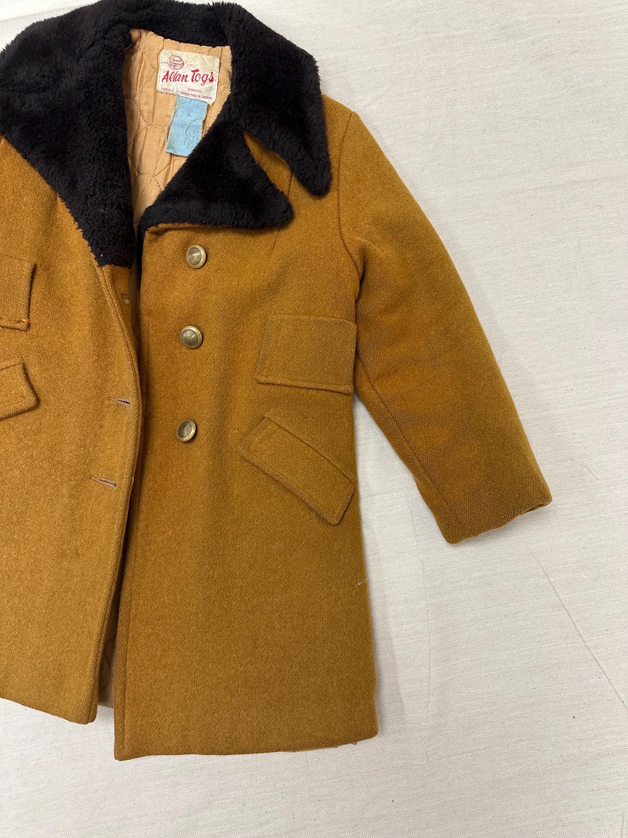 Vintage 1950s Kids Mustard Yellow Peacoat | Size 3 | Made in Winnipeg Canada