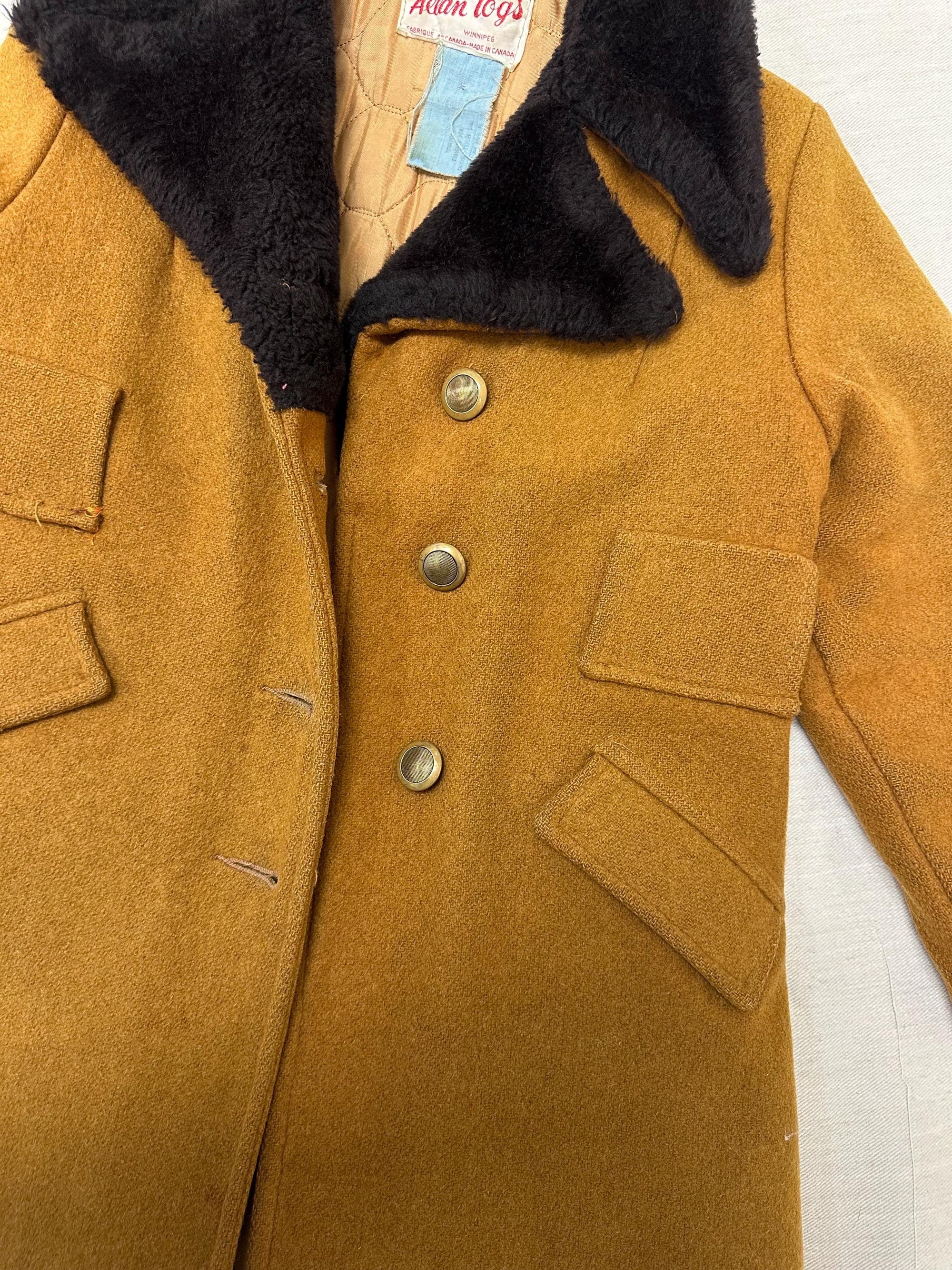 Vintage 1950s Kids Mustard Yellow Peacoat | Size 3 | Made in Winnipeg Canada