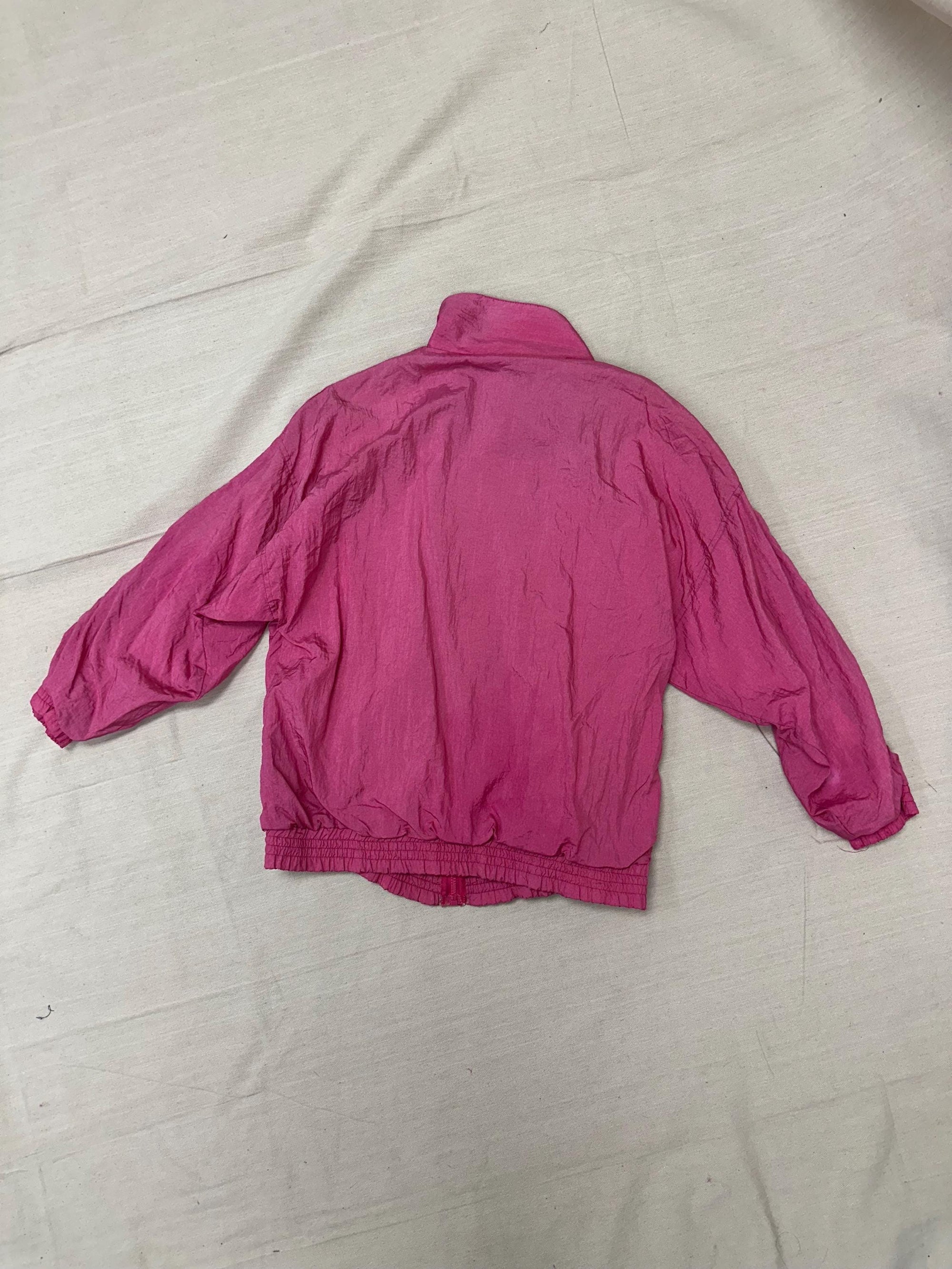 Vintage 80s Neon Pink Lightweight Retro Zip Up Rain Jacket | Size Medium
