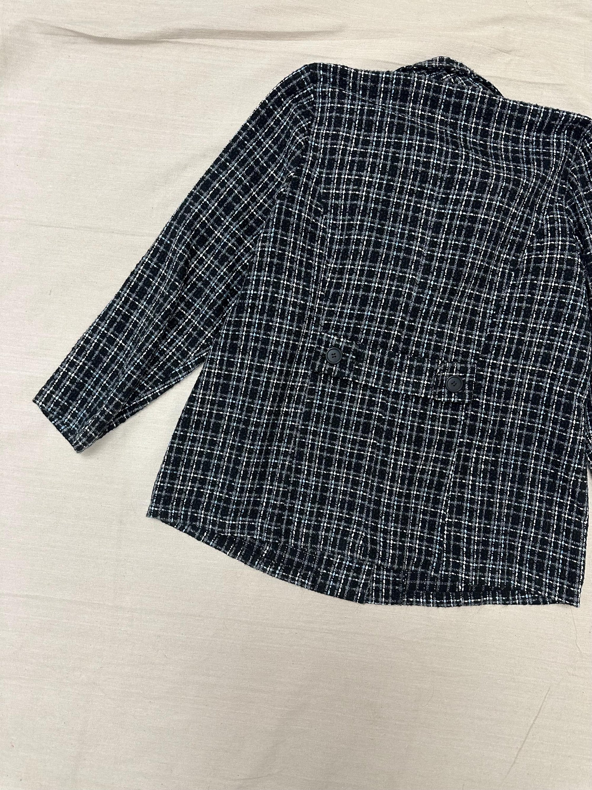 Vintage 90s Black Blue Gray Plaid Blazer | Size XL