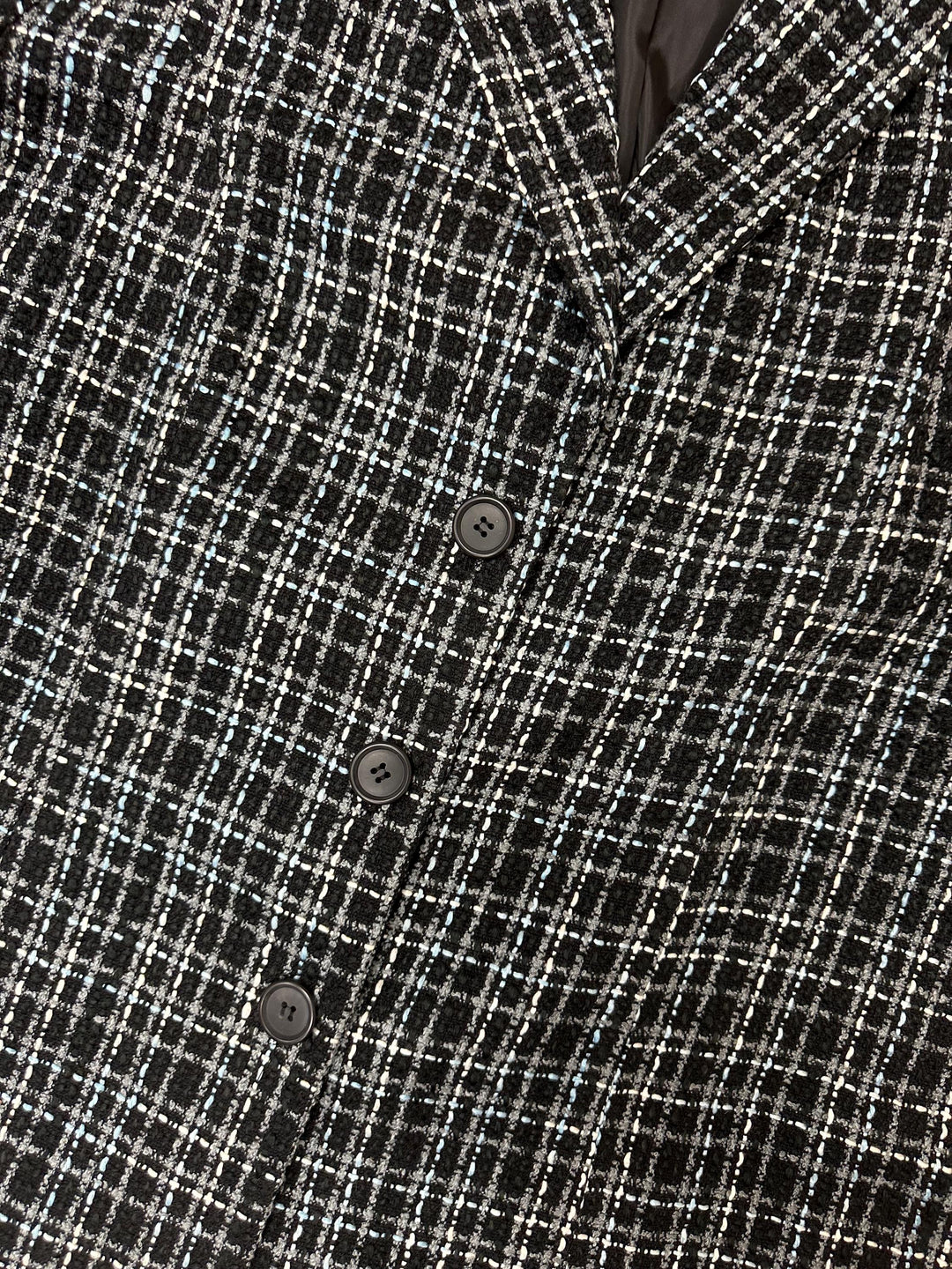 Vintage 90s Black Blue Gray Plaid Blazer | Size XL