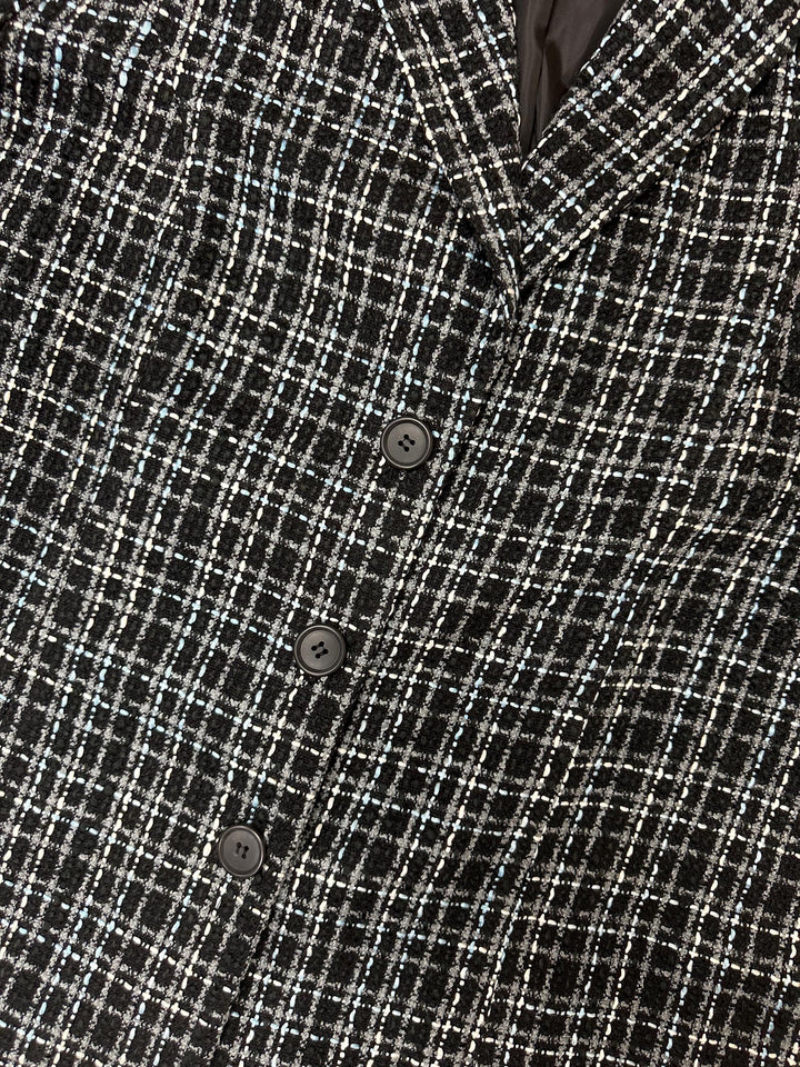 Vintage 90s Black Blue Gray Plaid Blazer | Size XL