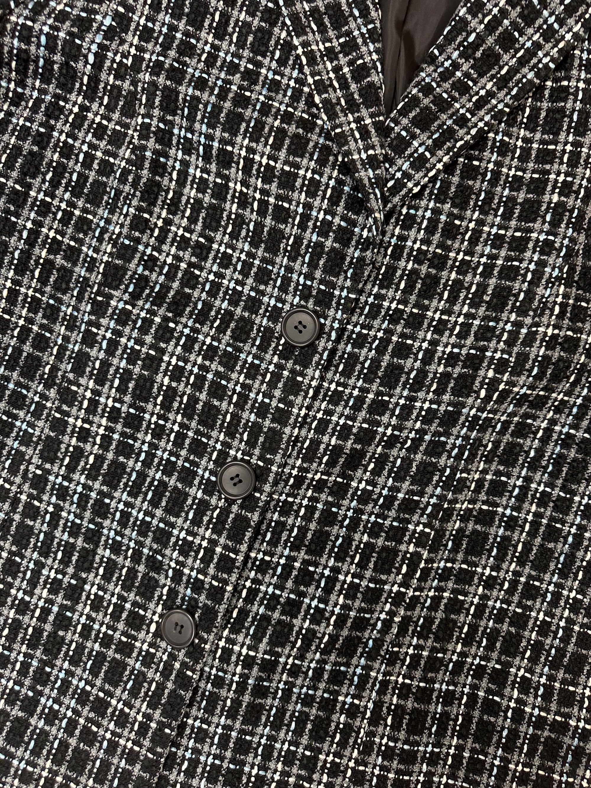 Vintage 90s Black Blue Gray Plaid Blazer | Size XL