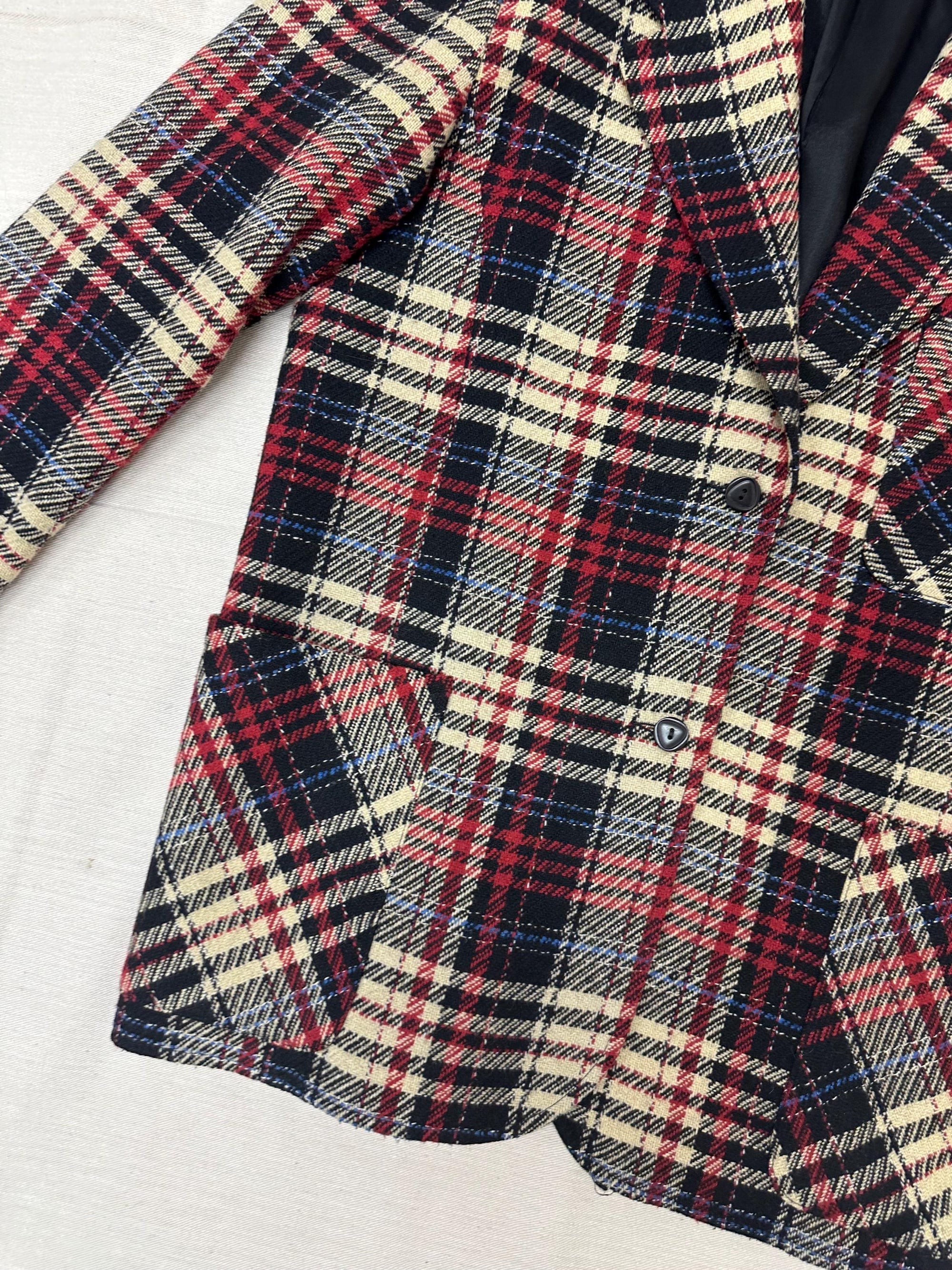 Vintage 90s Red Cream Plaid Blazer | Size Ladies Large