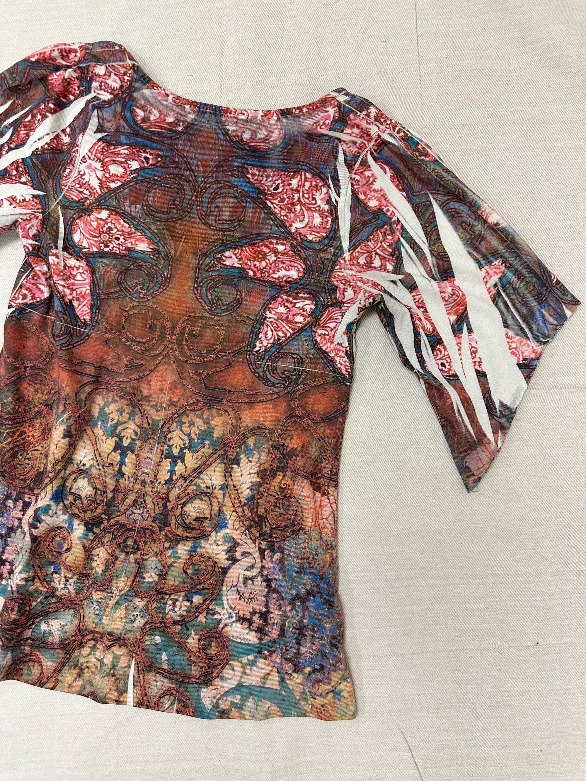 Vintage Y2K Paisley Block Dye Abstract Blouse | Size Small