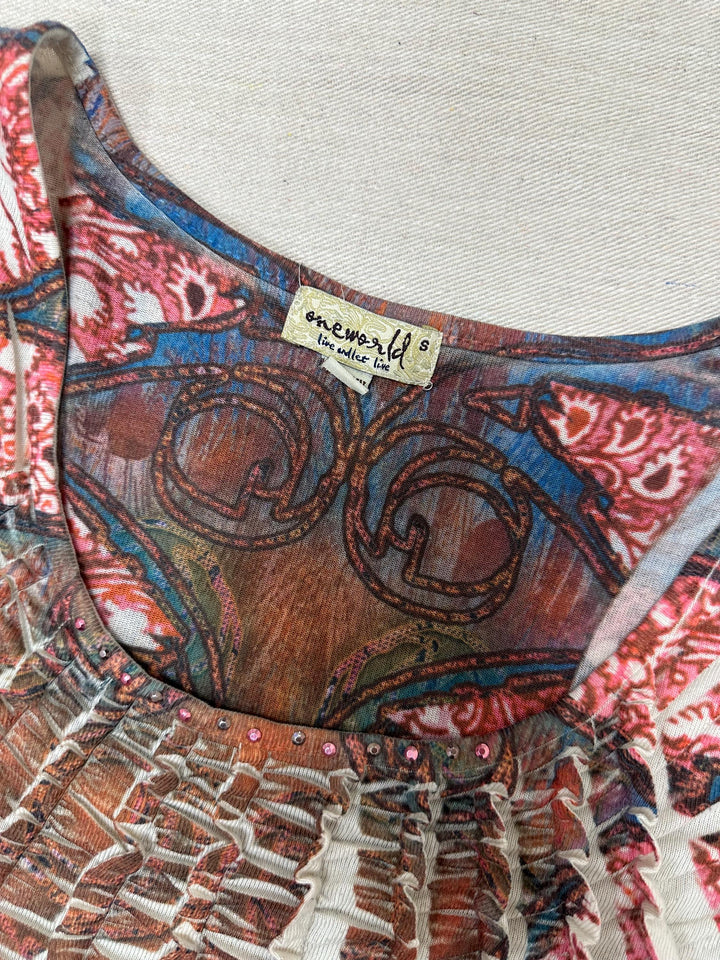 Vintage Y2K Paisley Block Dye Abstract Blouse | Size Small