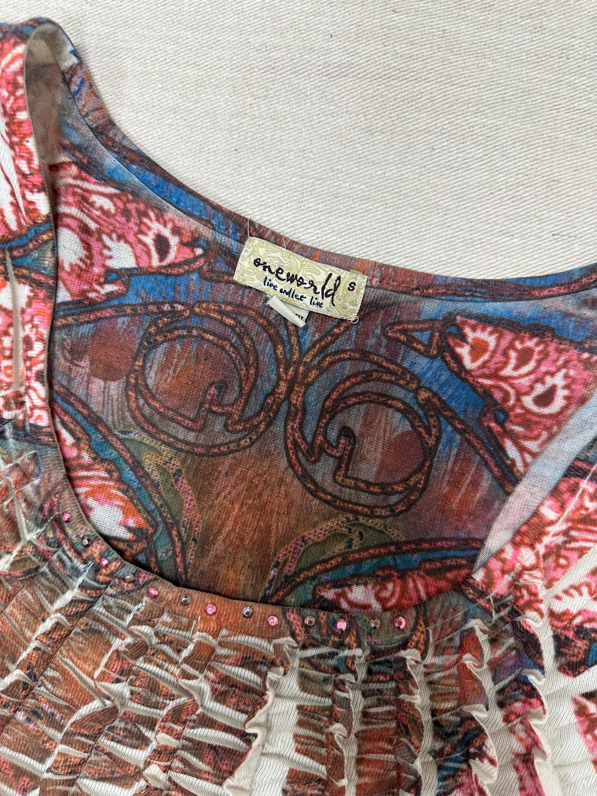 Vintage Y2K Paisley Block Dye Abstract Blouse | Size Small