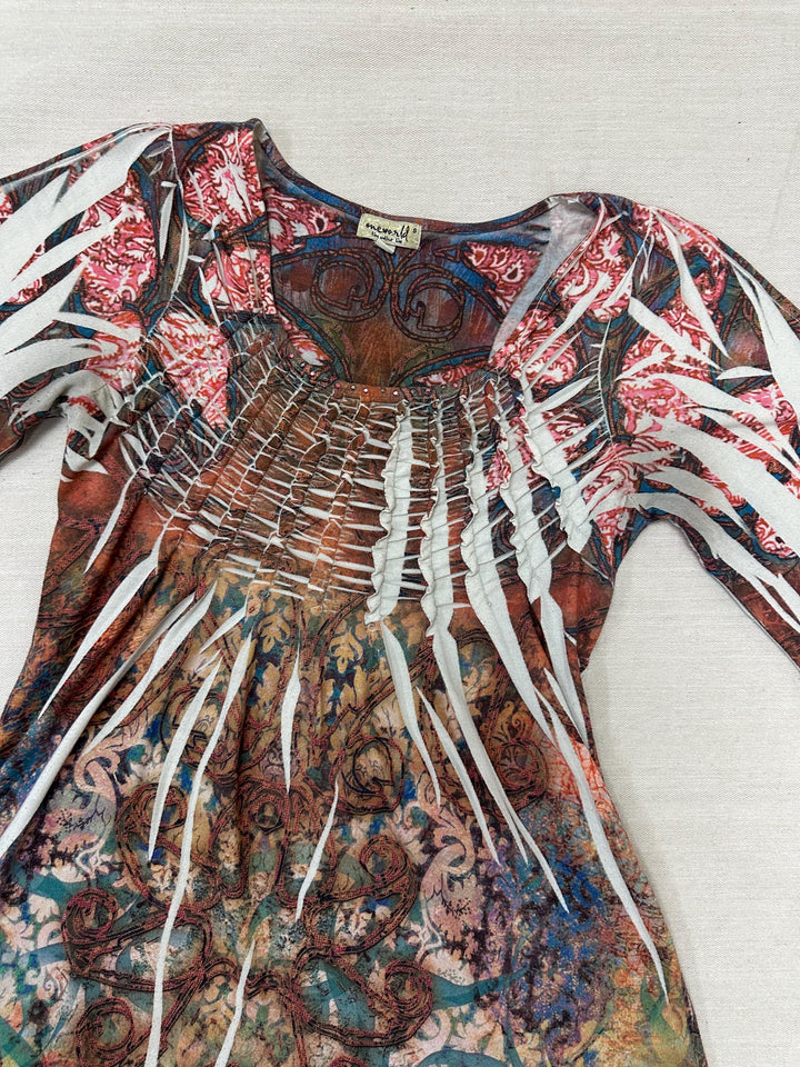 Vintage Y2K Paisley Block Dye Abstract Blouse | Size Small