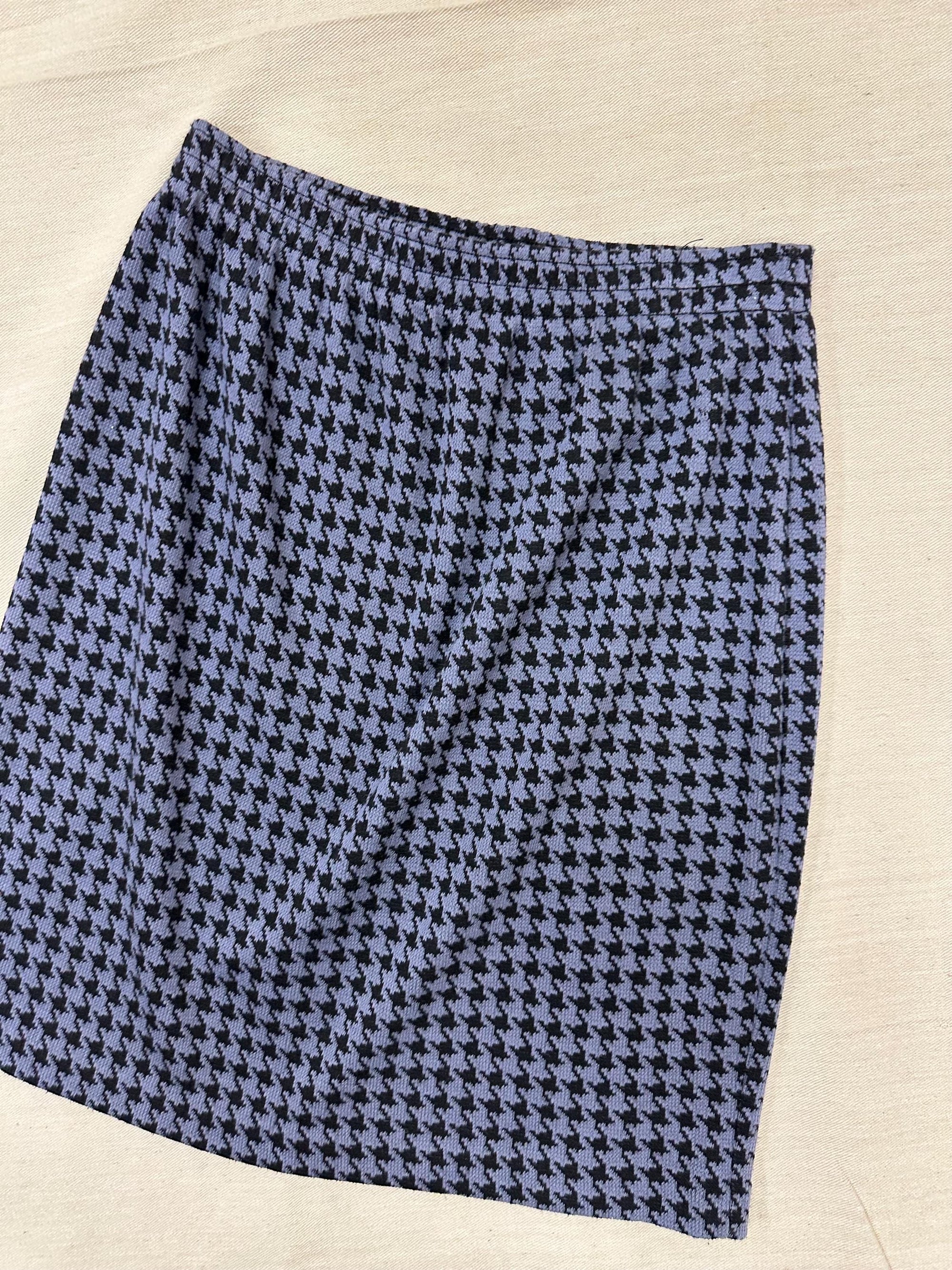Vintage 80s Blue Houndstooth Cotton Strechy Comfy High Waisted Mini Skirt | Size Medium