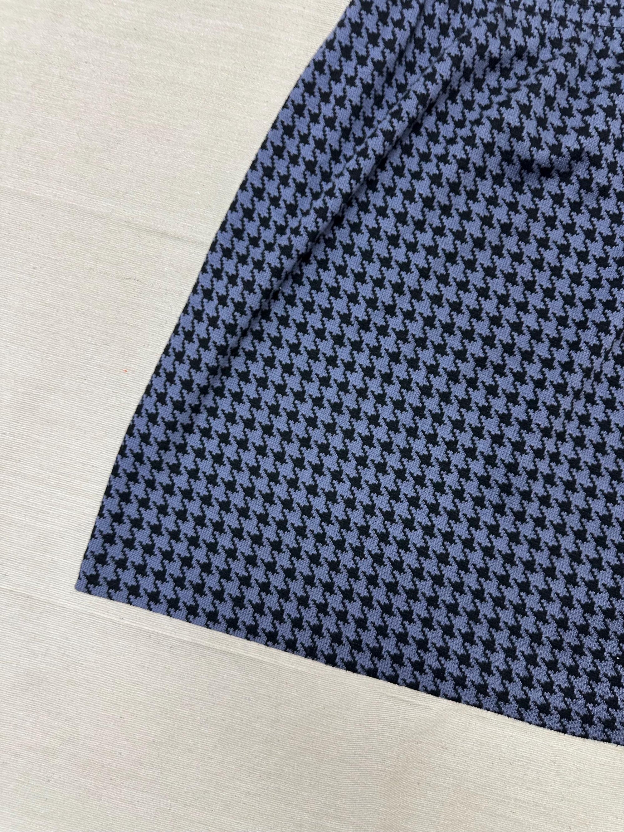 Vintage 80s Blue Houndstooth Cotton Strechy Comfy High Waisted Mini Skirt | Size Medium