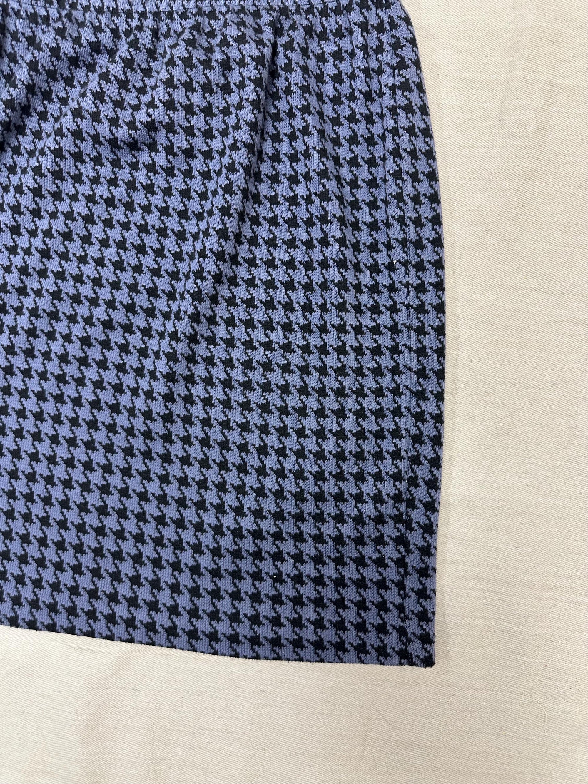 Vintage 80s Blue Houndstooth Cotton Strechy Comfy High Waisted Mini Skirt | Size Medium