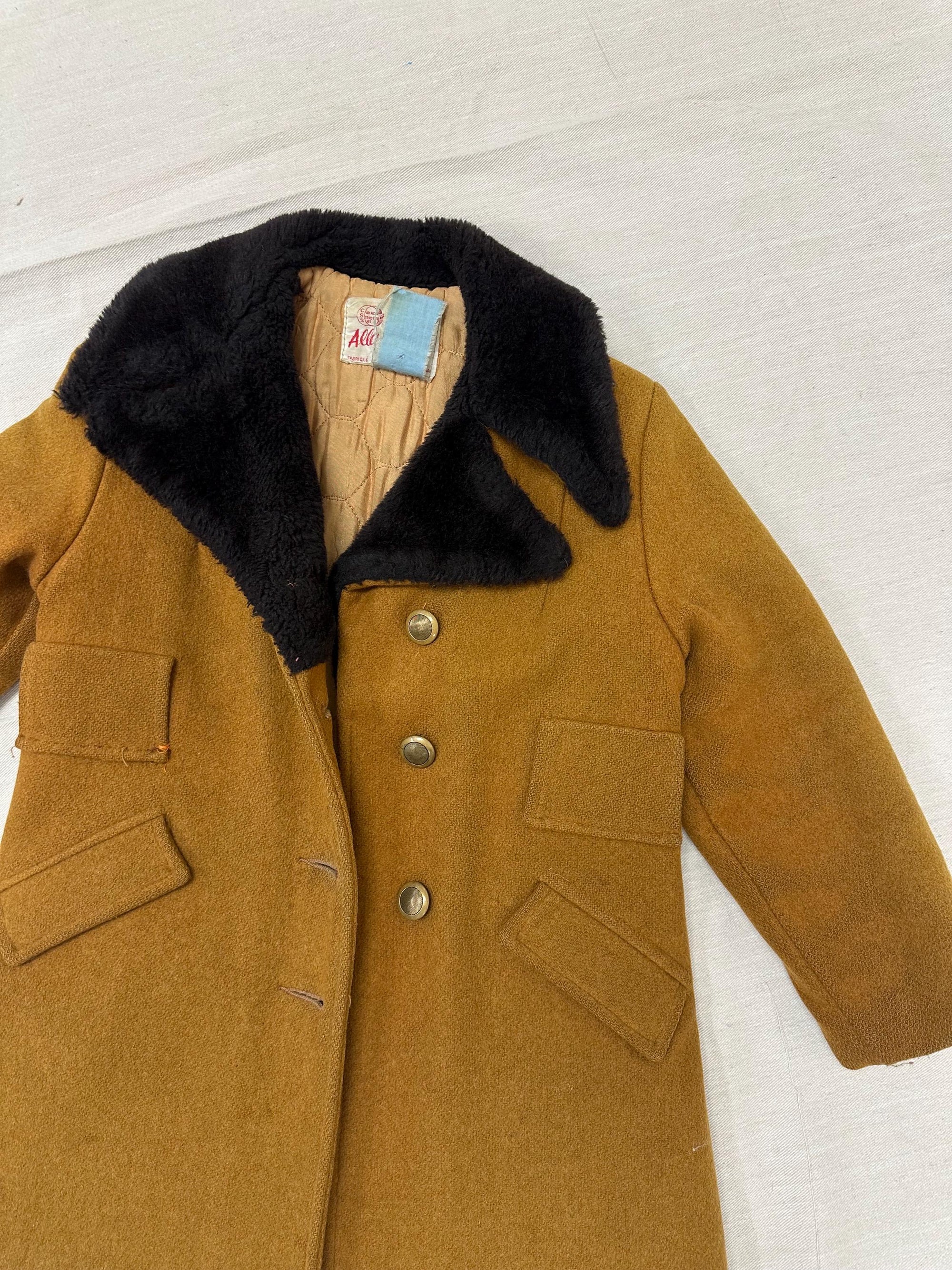 Vintage 1950s Kids Mustard Yellow Peacoat | Size 3 | Made in Winnipeg Canada