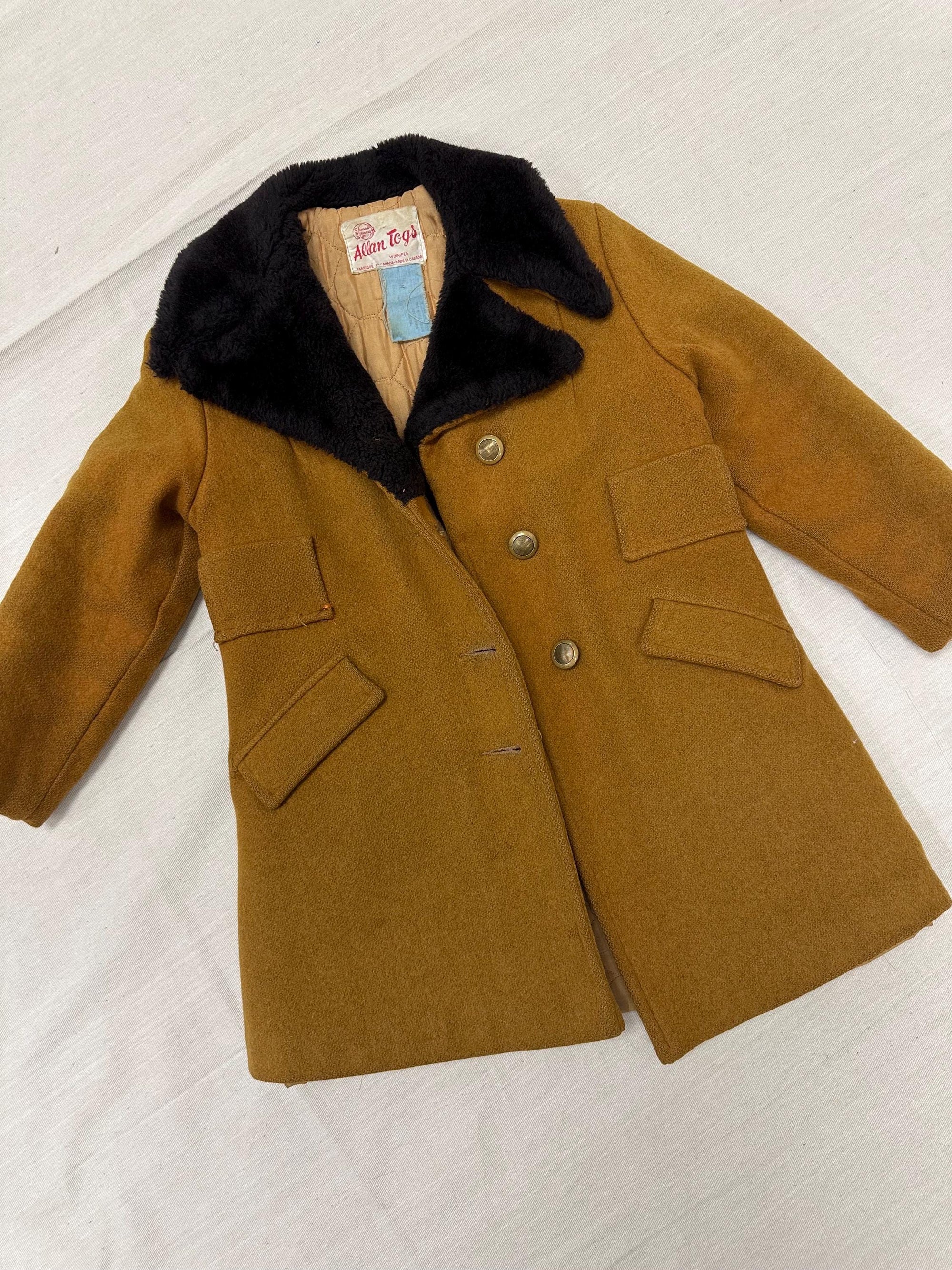 Vintage 1950s Kids Mustard Yellow Peacoat | Size 3 | Made in Winnipeg Canada