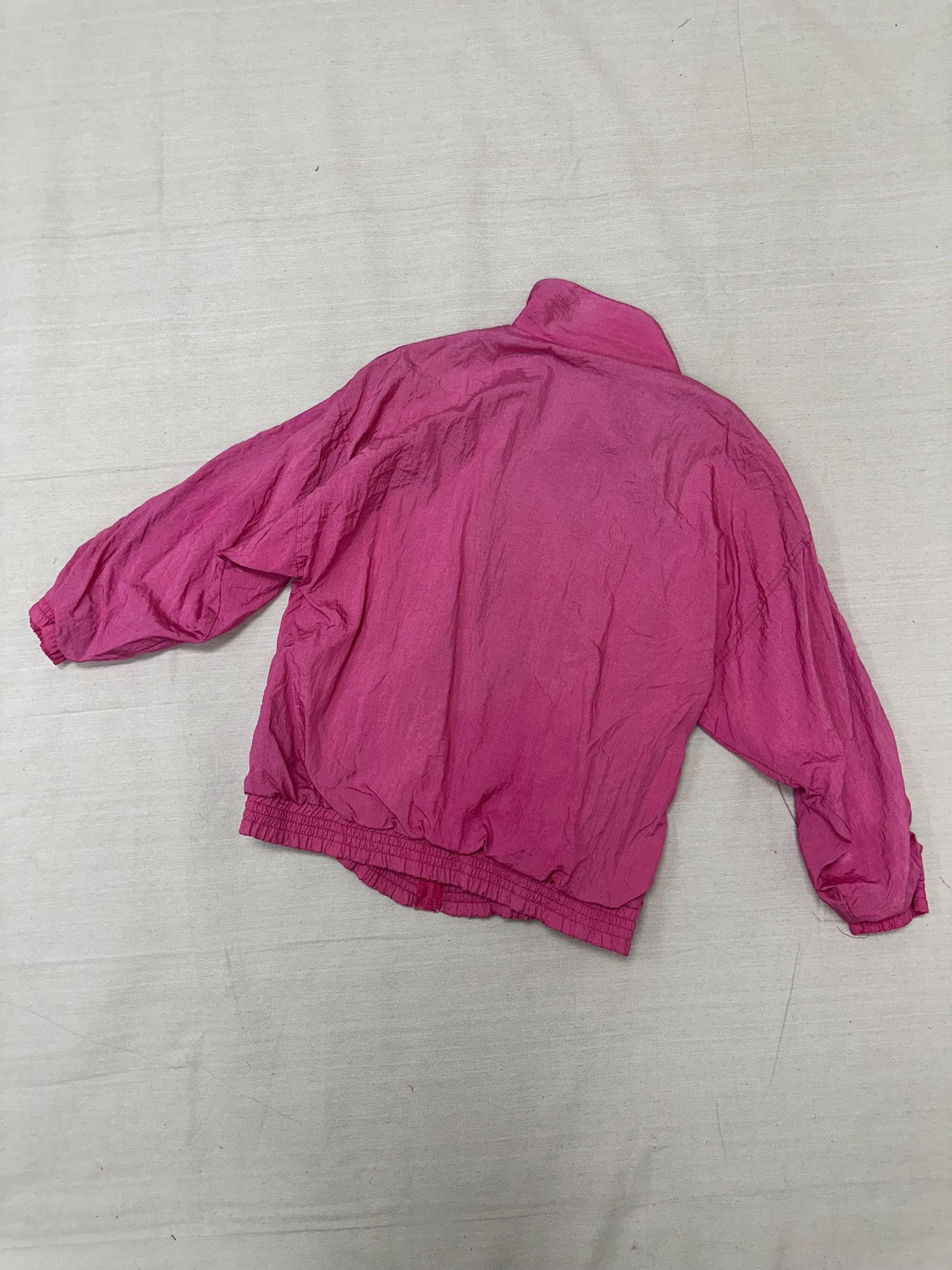 Vintage 80s Neon Pink Lightweight Retro Zip Up Rain Jacket | Size Medium
