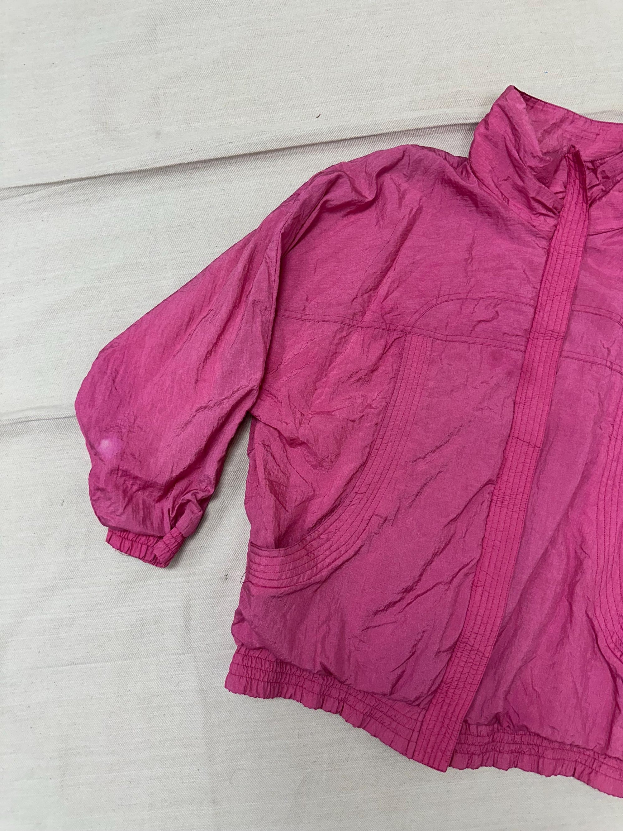 Vintage 80s Neon Pink Lightweight Retro Zip Up Rain Jacket | Size Medium