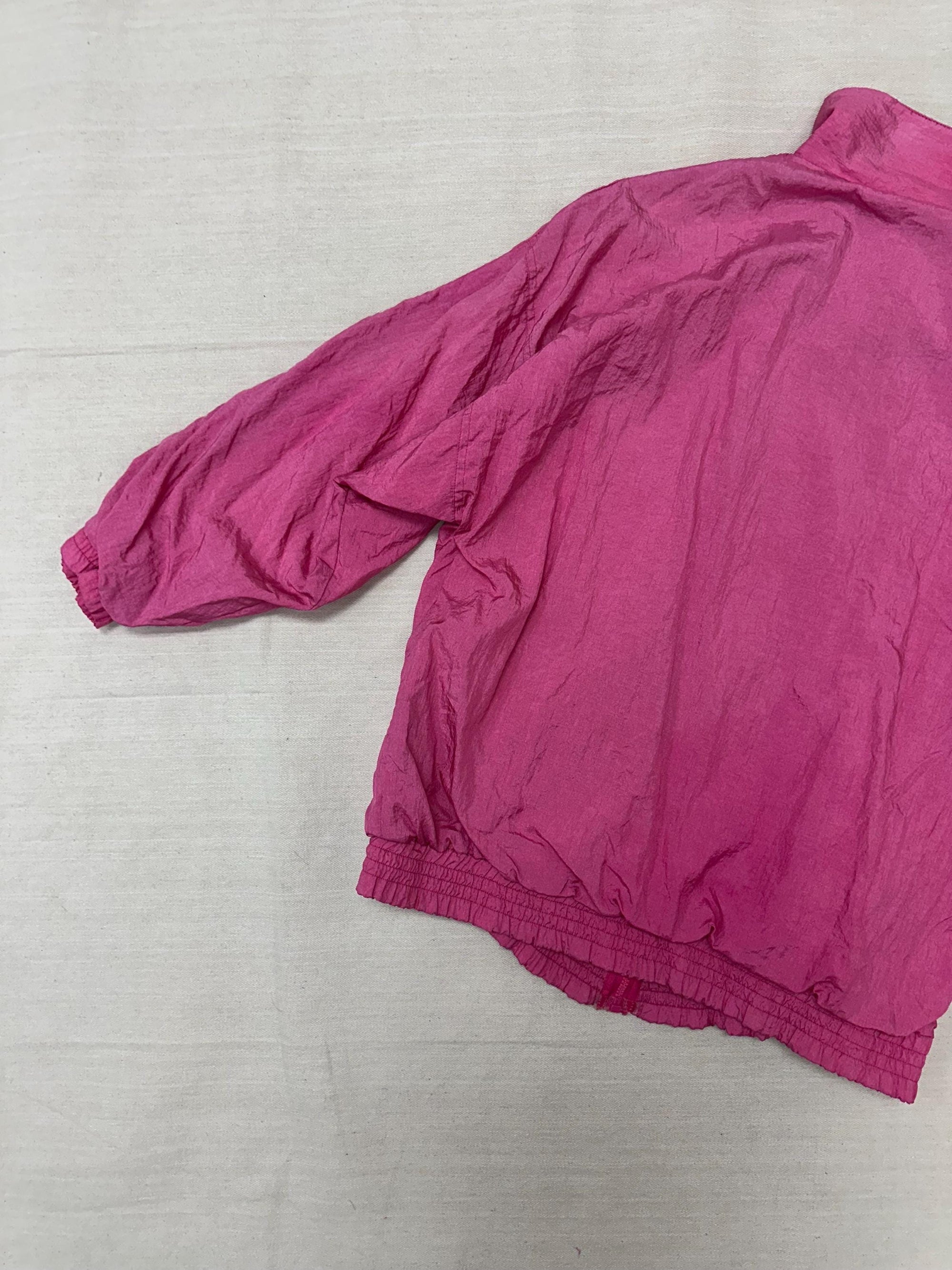 Vintage 80s Neon Pink Lightweight Retro Zip Up Rain Jacket | Size Medium