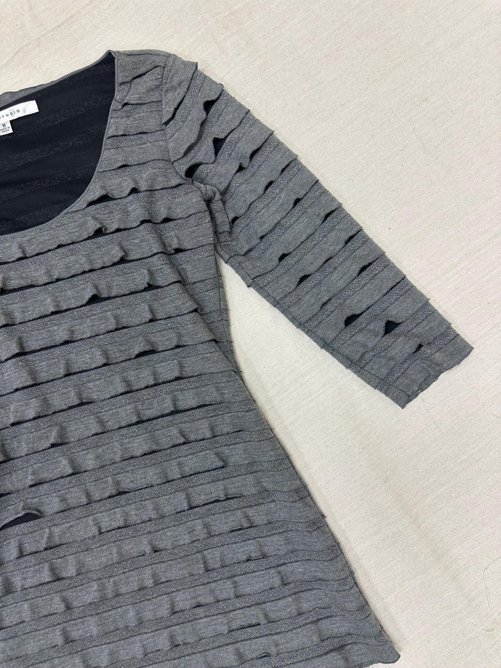 Vintage Y2K Grey Ruffle Tunic Dress | Size Medium