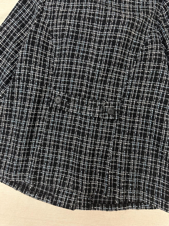 Vintage 90s Black Blue Gray Plaid Blazer | Size XL