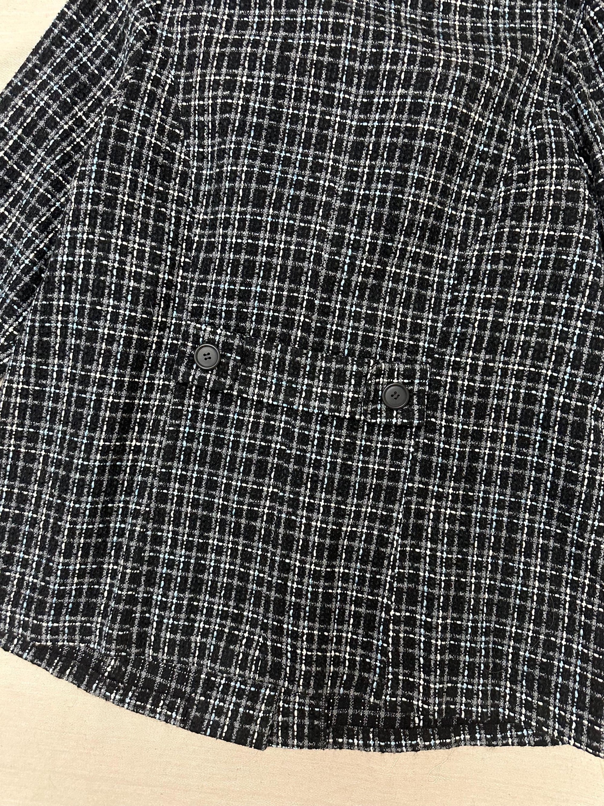 Vintage 90s Black Blue Gray Plaid Blazer | Size XL