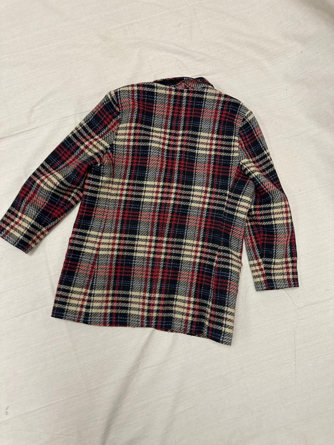 Vintage 90s Red Cream Plaid Blazer | Size Ladies Large