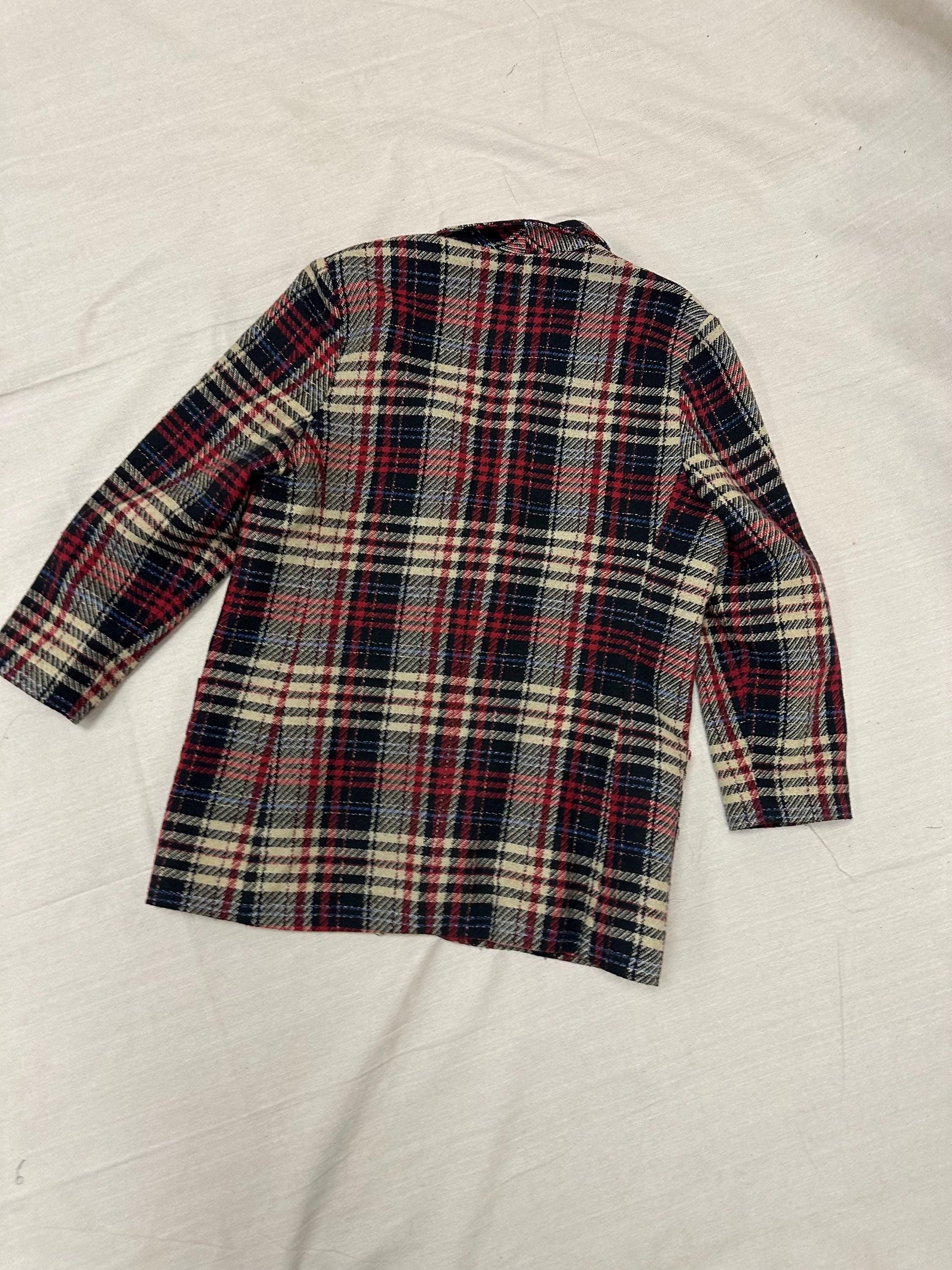 Vintage 90s Red Cream Plaid Blazer | Size Ladies Large
