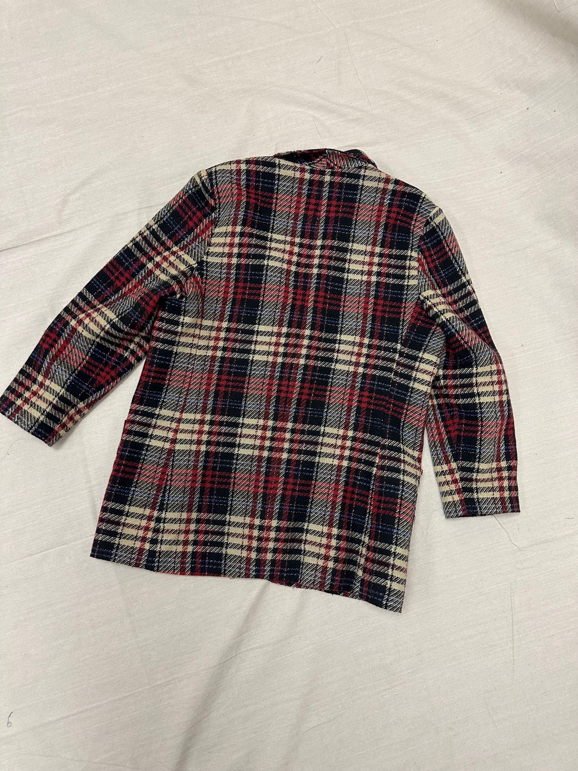 Vintage 90s Red Cream Plaid Blazer | Size Ladies Large