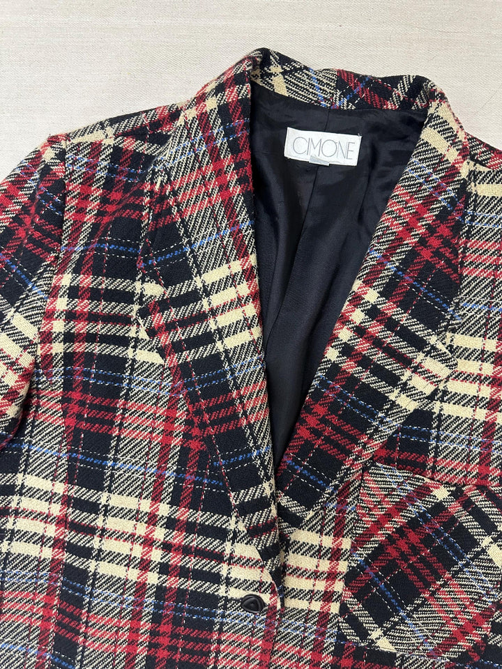 Vintage 90s Red Cream Plaid Blazer | Size Ladies Large