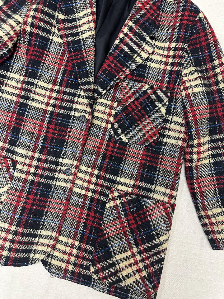 Vintage 90s Red Cream Plaid Blazer | Size Ladies Large