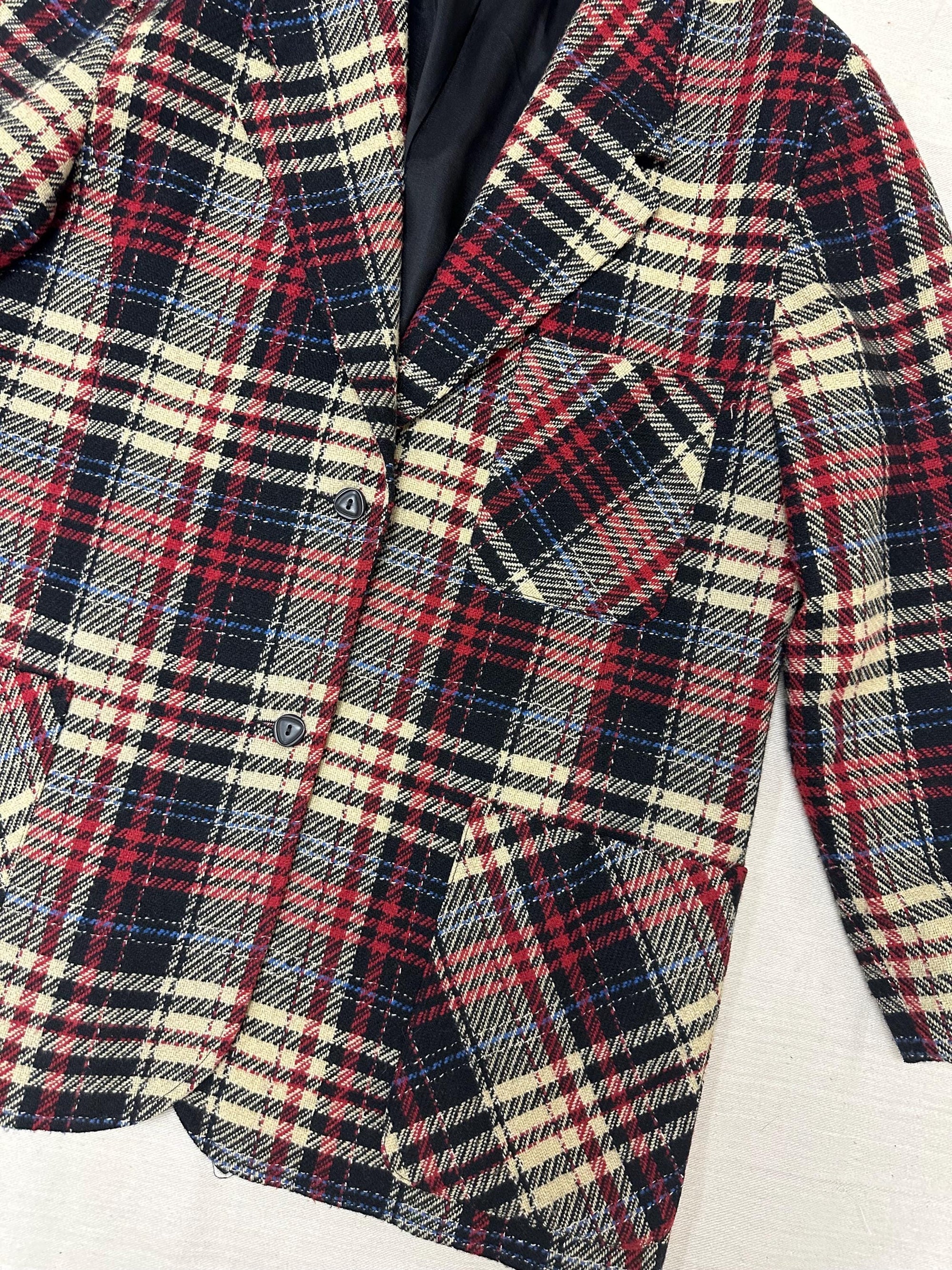 Vintage 90s Red Cream Plaid Blazer | Size Ladies Large