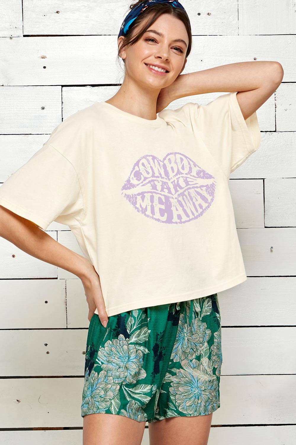 Cowboy Take Me Away Graphic Crop Tee: Vintage White