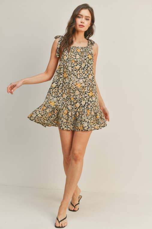 Black Mango Floral Tie Up Dress