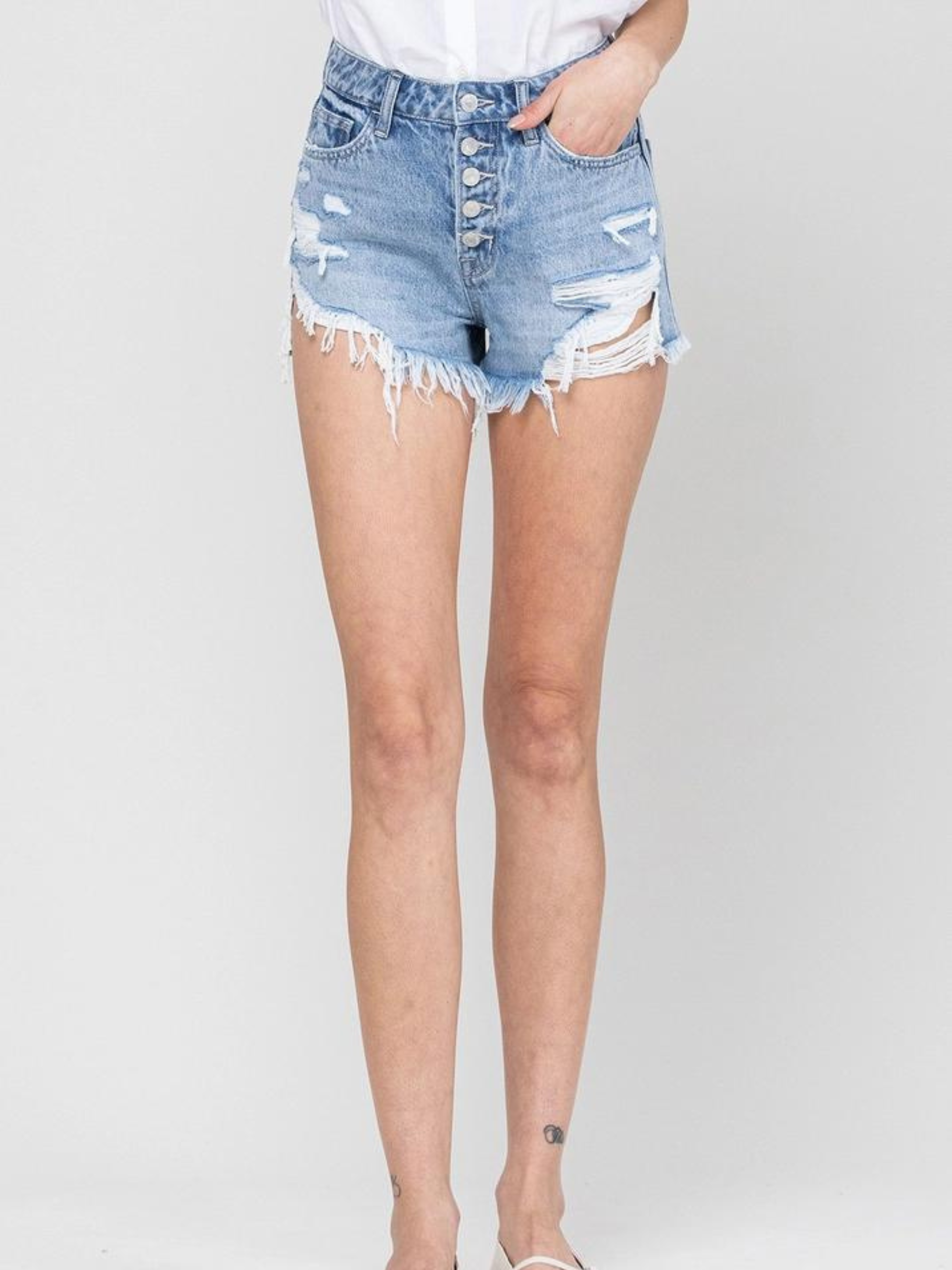 Isla High Rise Button Fly Jean Shorts