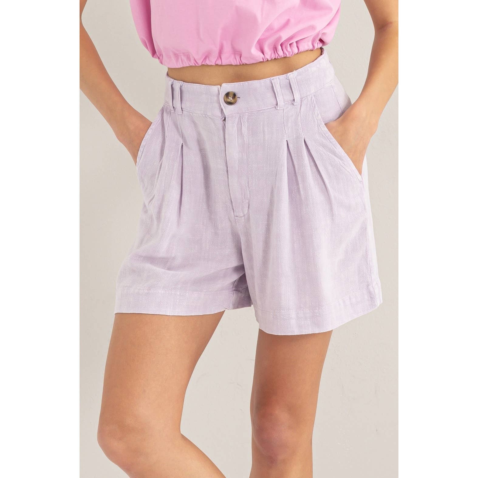 Mineral Washed Linen Shorts: Lavender