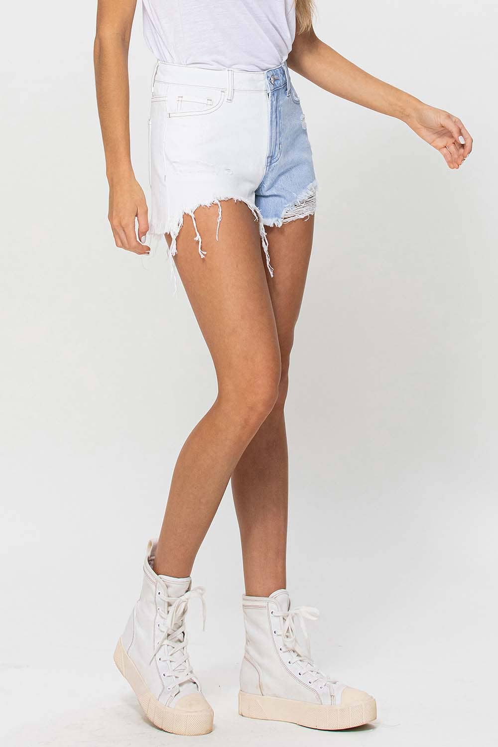 Mariette High Rise Color Block Denim Shorts