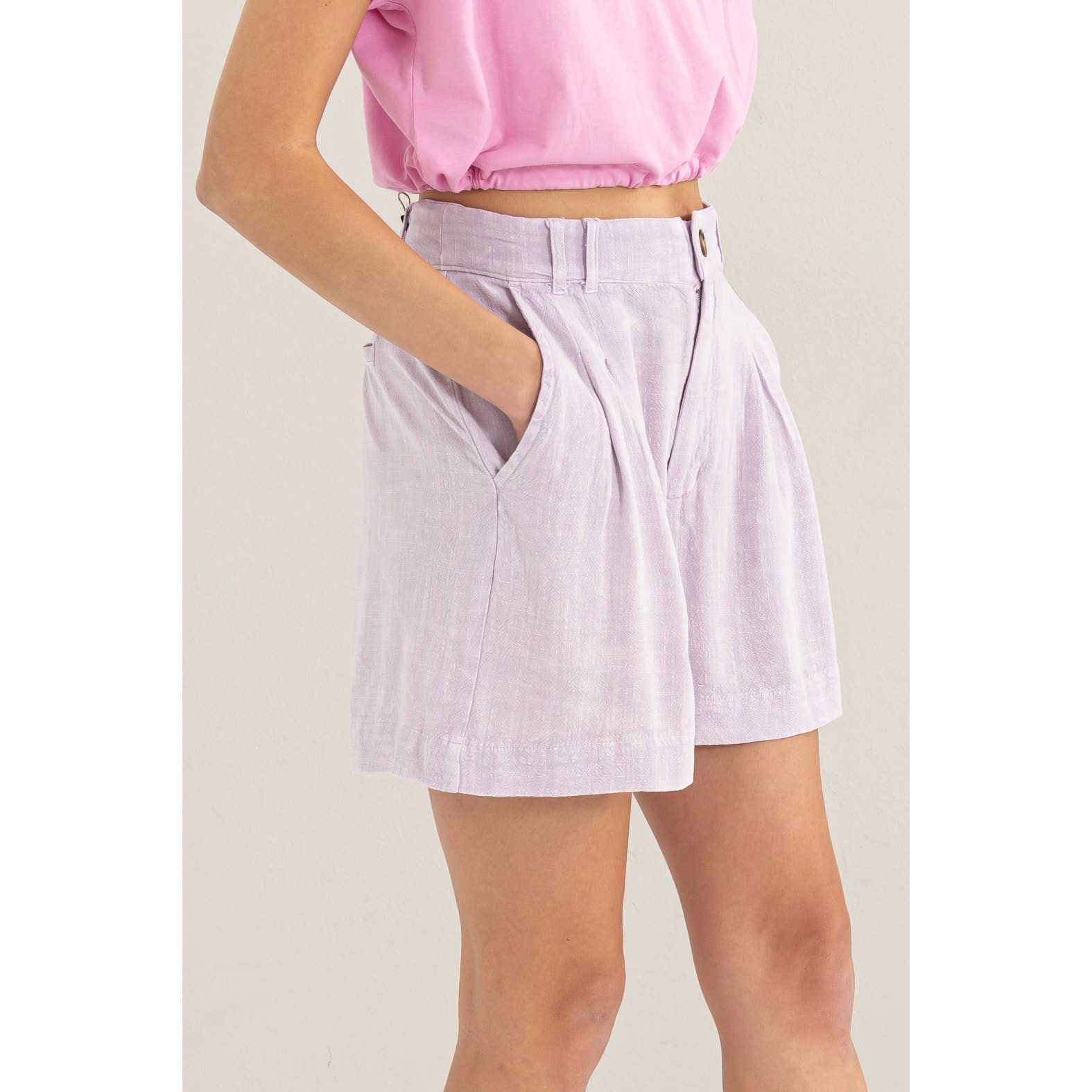 Mineral Washed Linen Shorts: Lavender