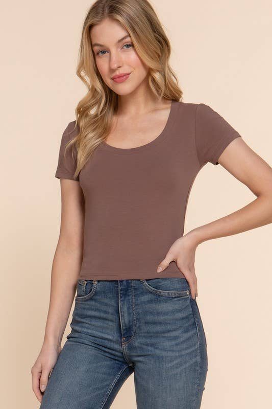 Chocolate Sleeve Scoop Neck Knit Tee