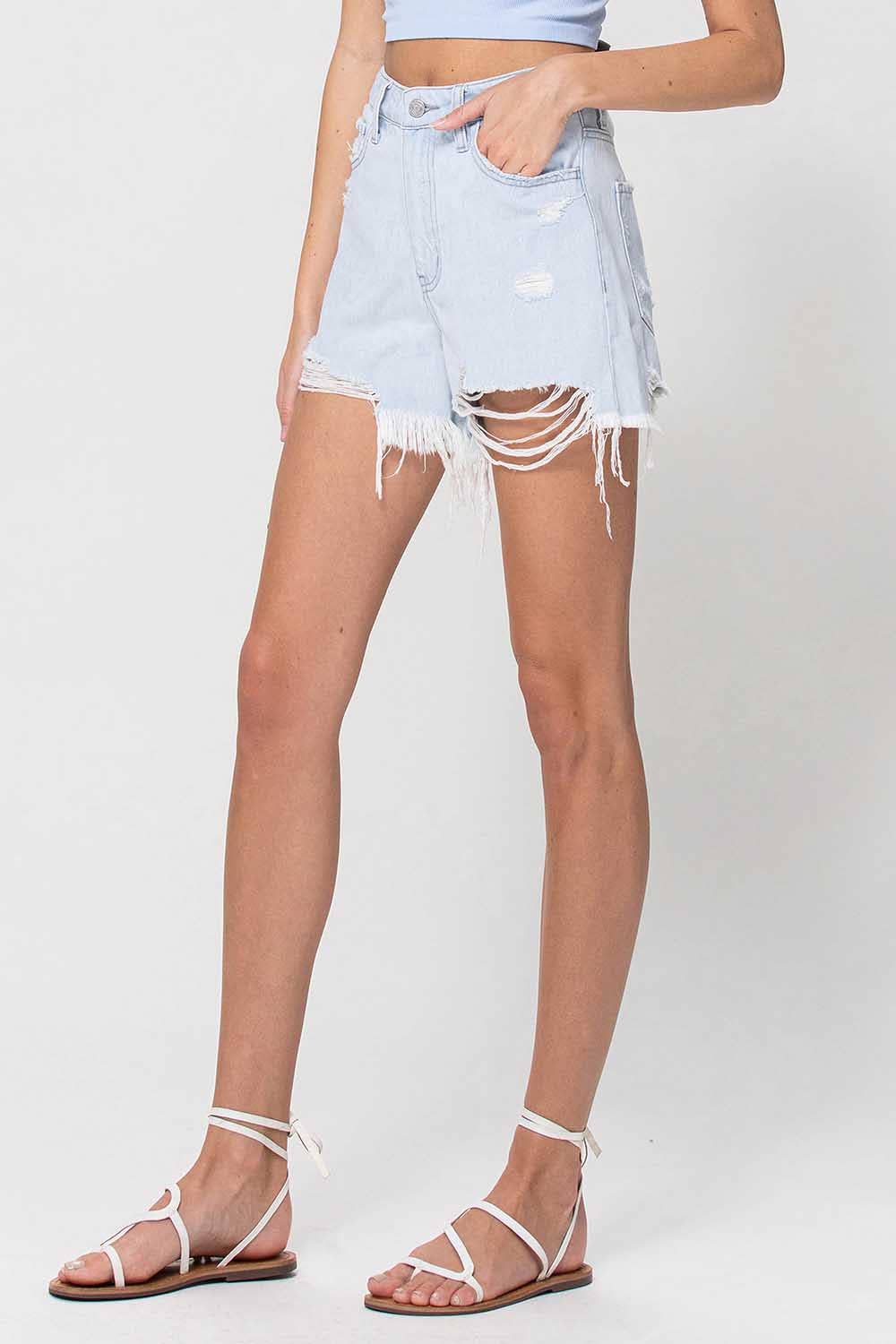 Olive High Rise Lightwash Denim Shorts