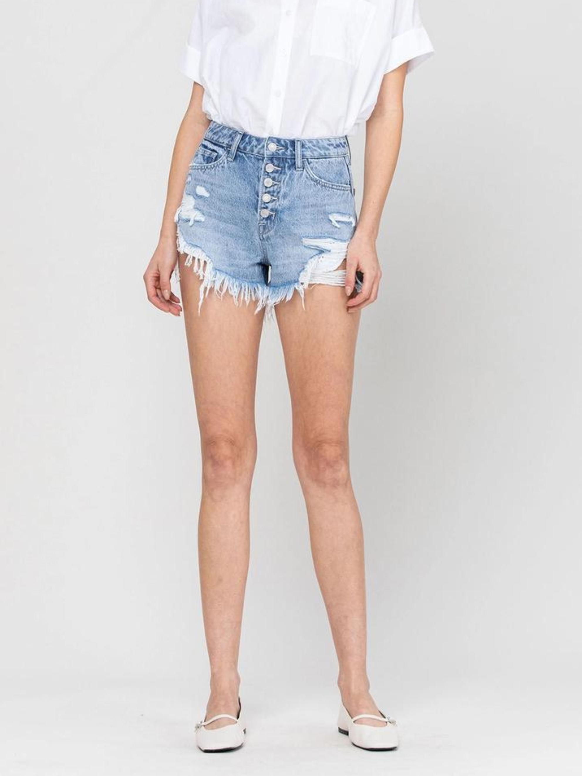 Isla High Rise Button Fly Jean Shorts