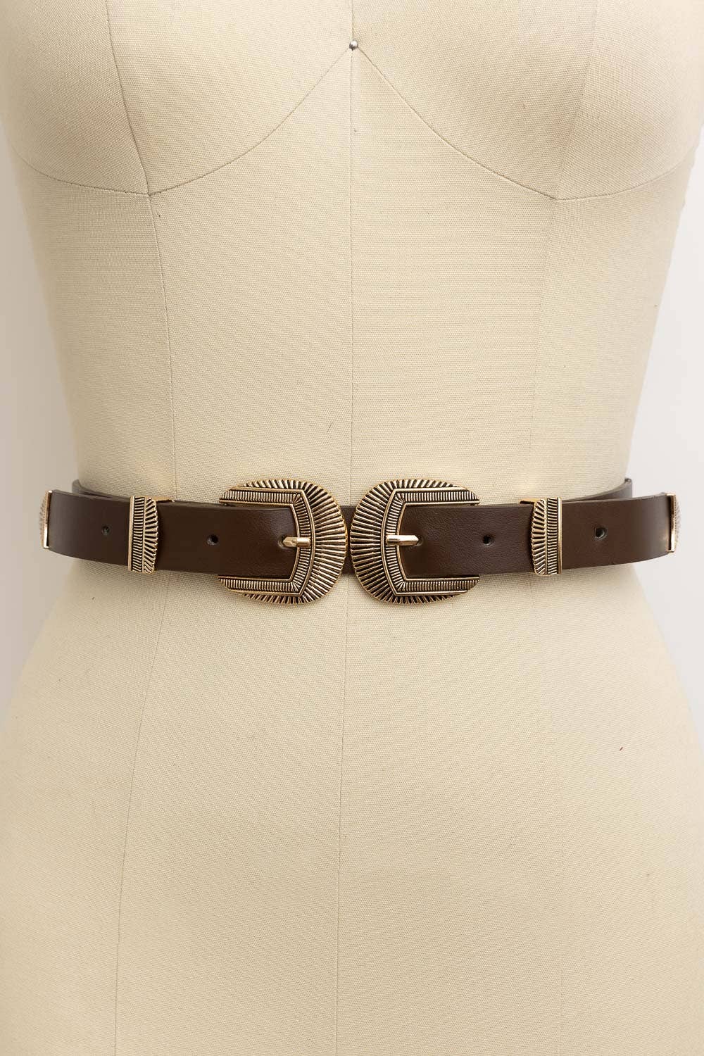 Double Buckle Faux Leather Western Style Belt: Black