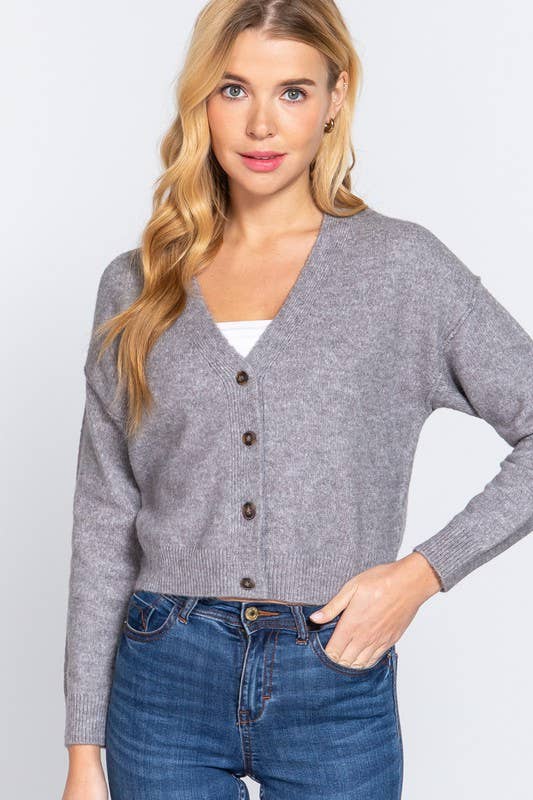 Sunday Long Sleeve V-Neck Front Button Down Knit Cardigan