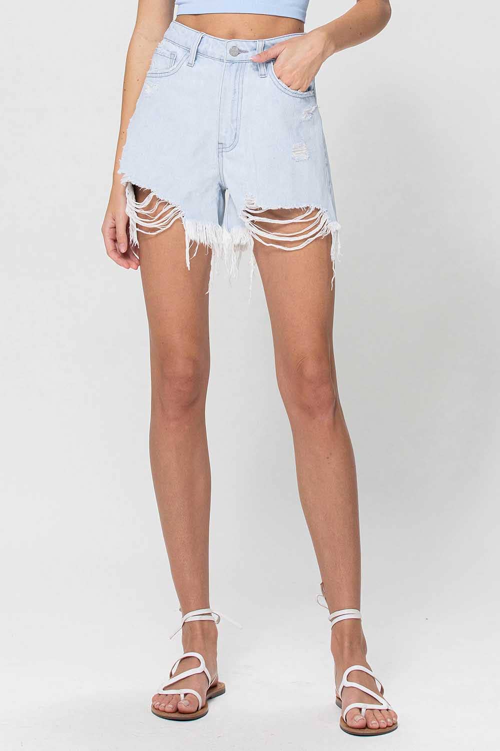 Olive High Rise Lightwash Denim Shorts