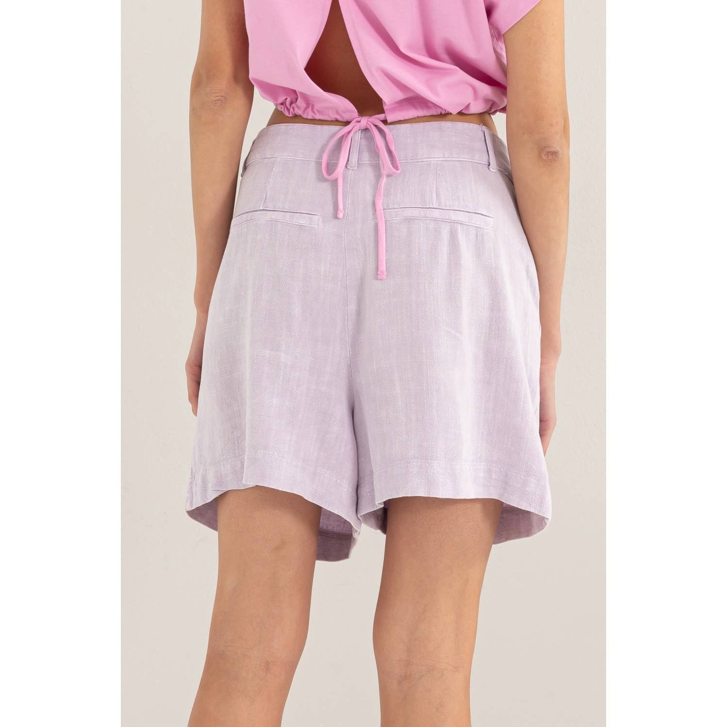 Mineral Washed Linen Shorts: Lavender