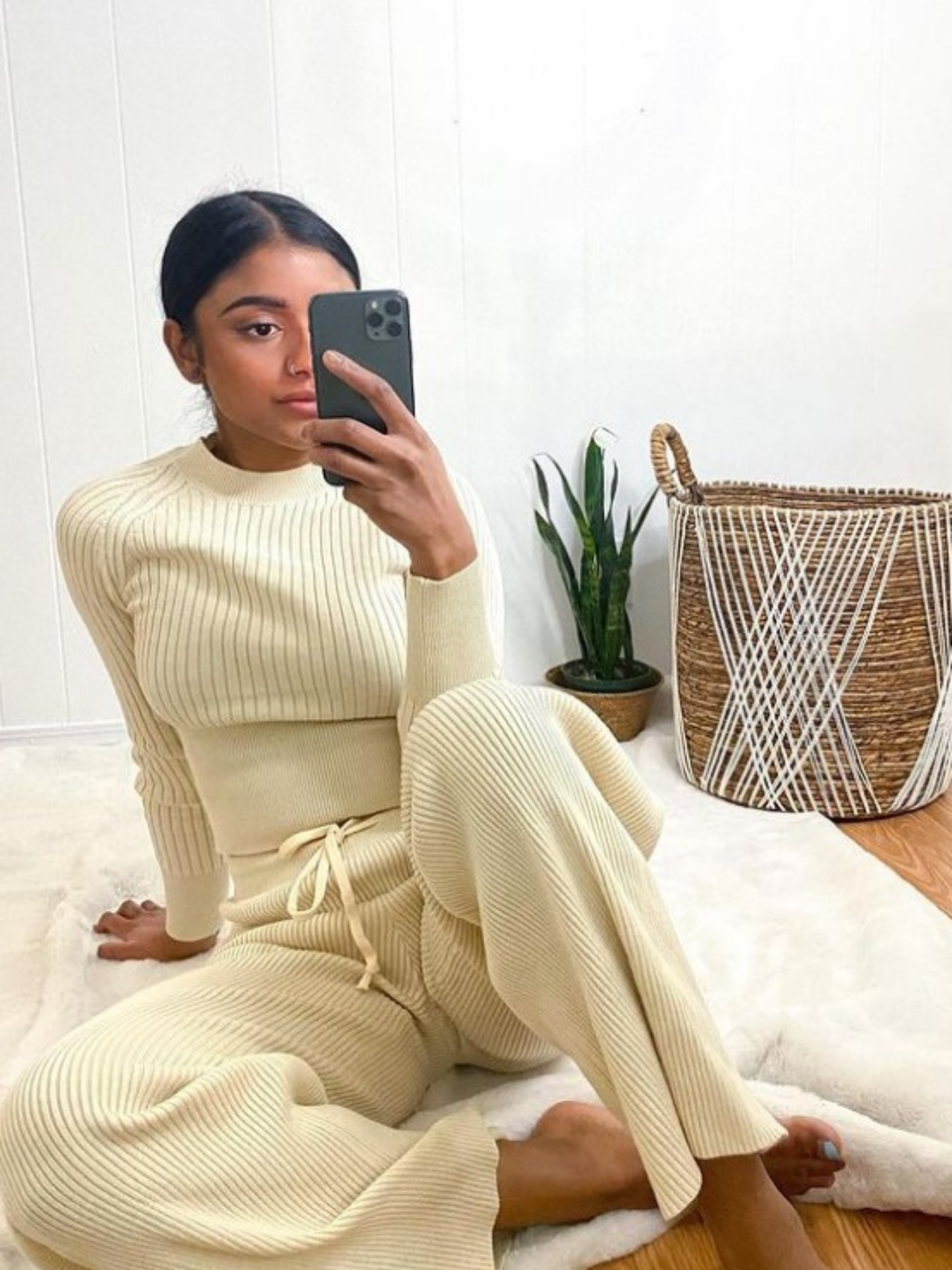 Beige Cropped Ribbed Sweater