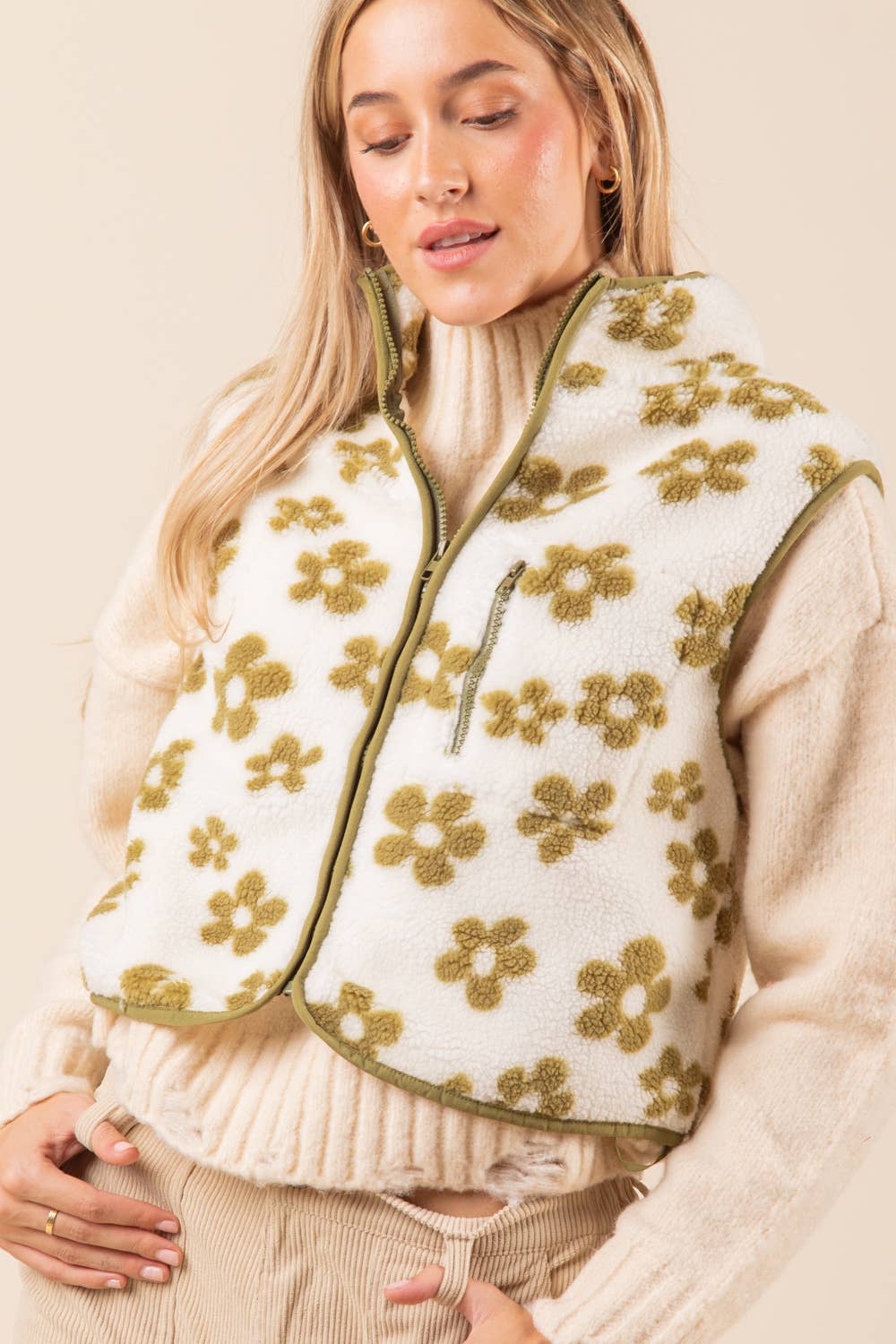 Fleece Flower Vest - Green