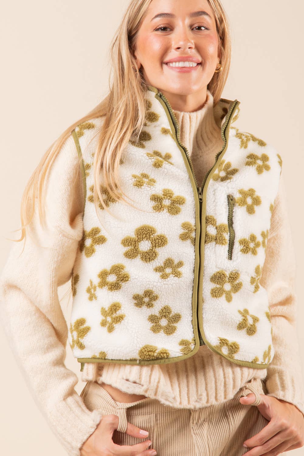 Fleece Flower Vest - Green