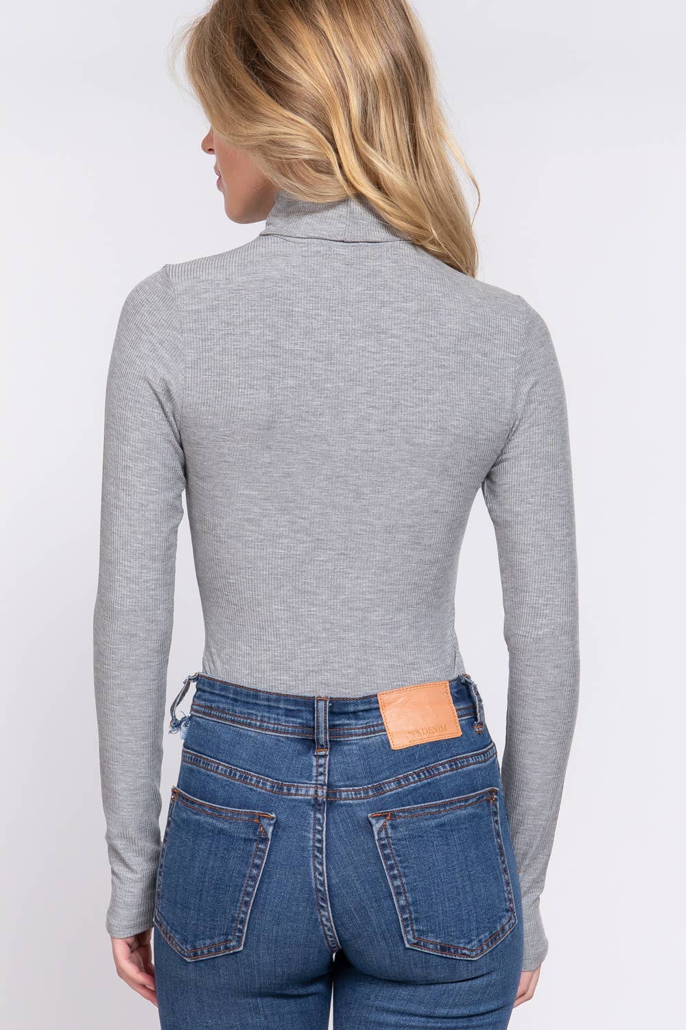 Bridget Grey Long Sleeve Turtle Neck Ribbed Bodysuit