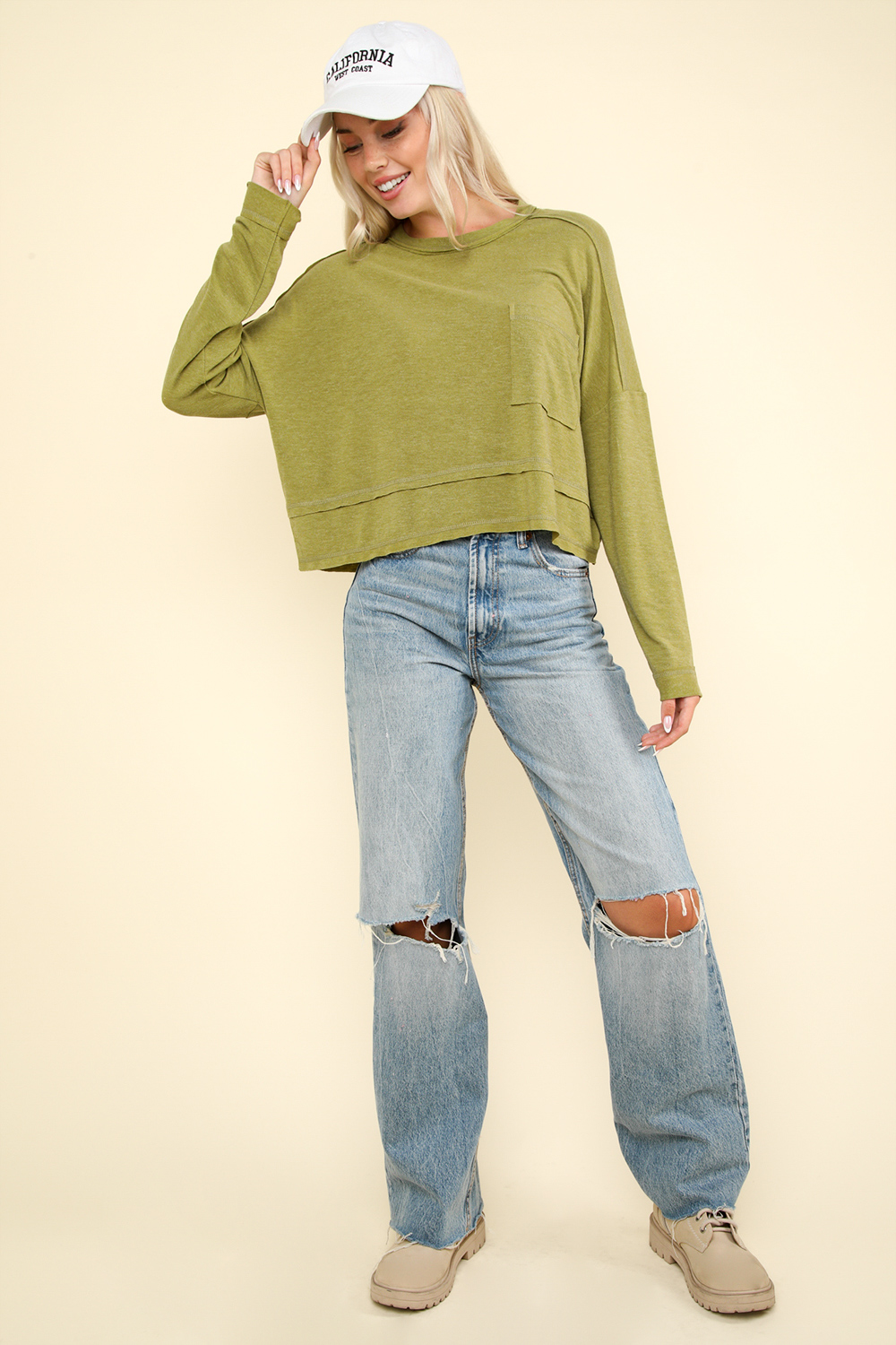 Oversized Casual Knit Top: Olive Green